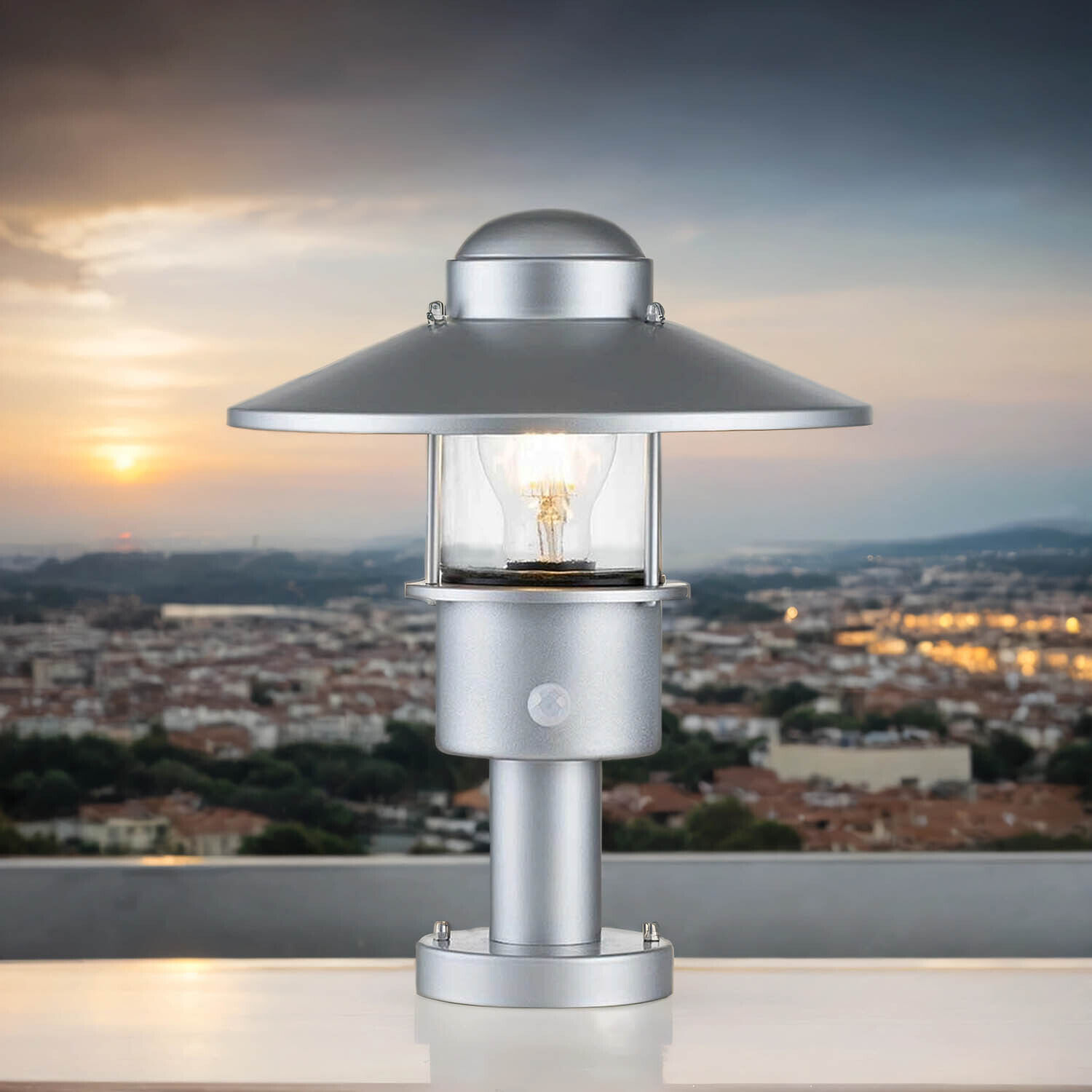 Lampe de socle avec détecteur de mouvement Acier inoxydable Verre 33,7 cm E27 Lampe, Beleuchtung