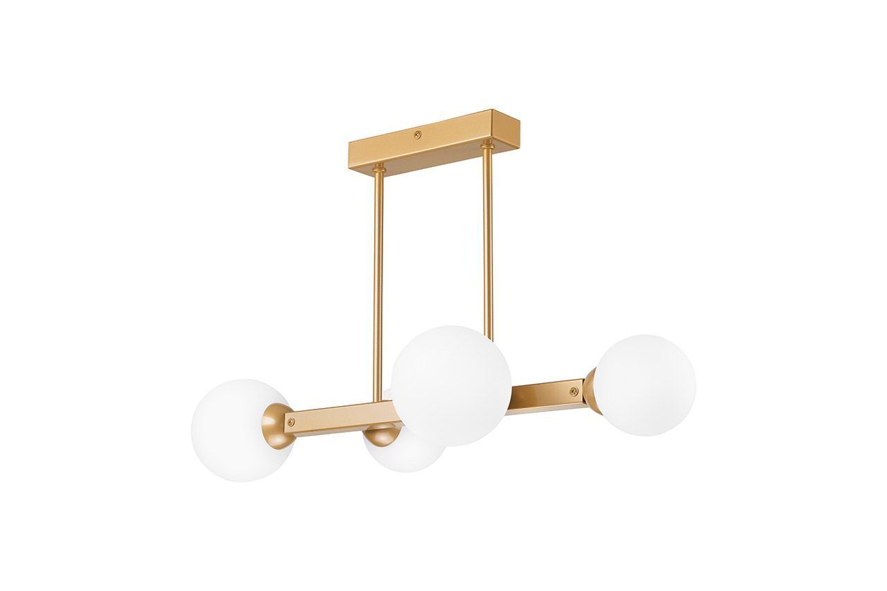 Plafonnier or blanc 62 cm de long 4-flamme G9 verre métal