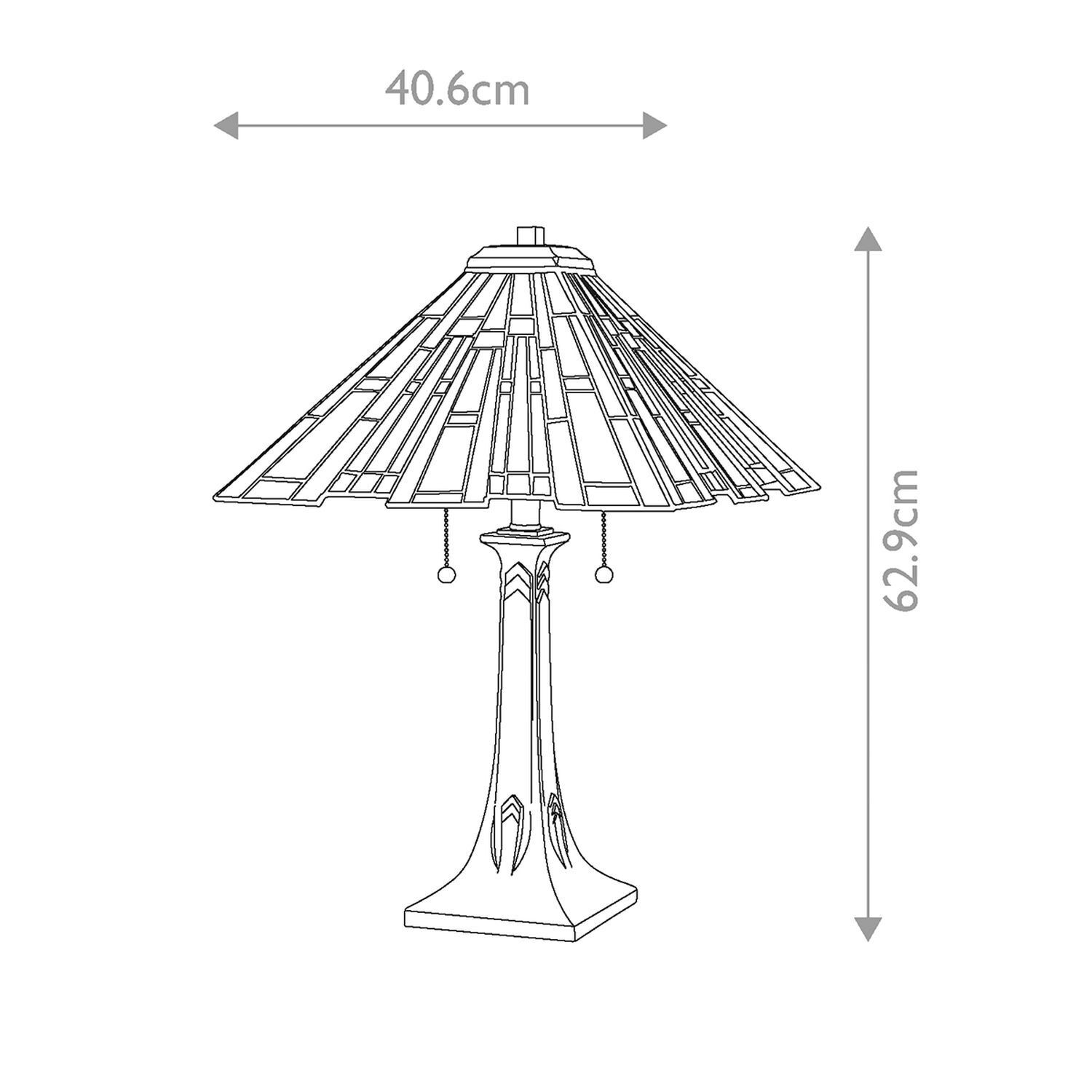 Lampe de table interrupteur à tirette 62,9 cm de haut style Tiffany 2x E27 Lampe, Tischlampe