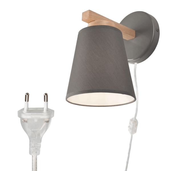 Wandlampe, Wandleuchte, Kegelschirm, Holzarm, Grau