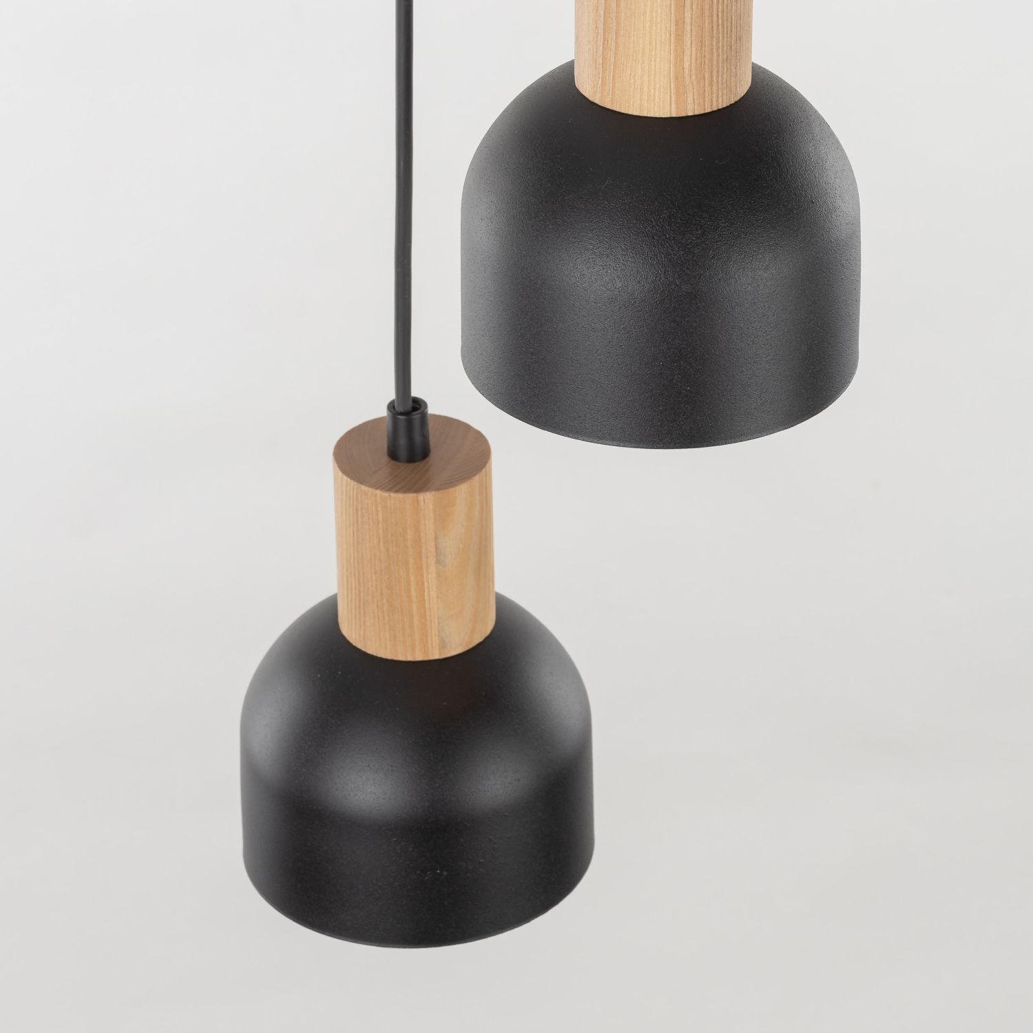 Suspension noir E27 3 flammes métal bois PRESTON Lampe