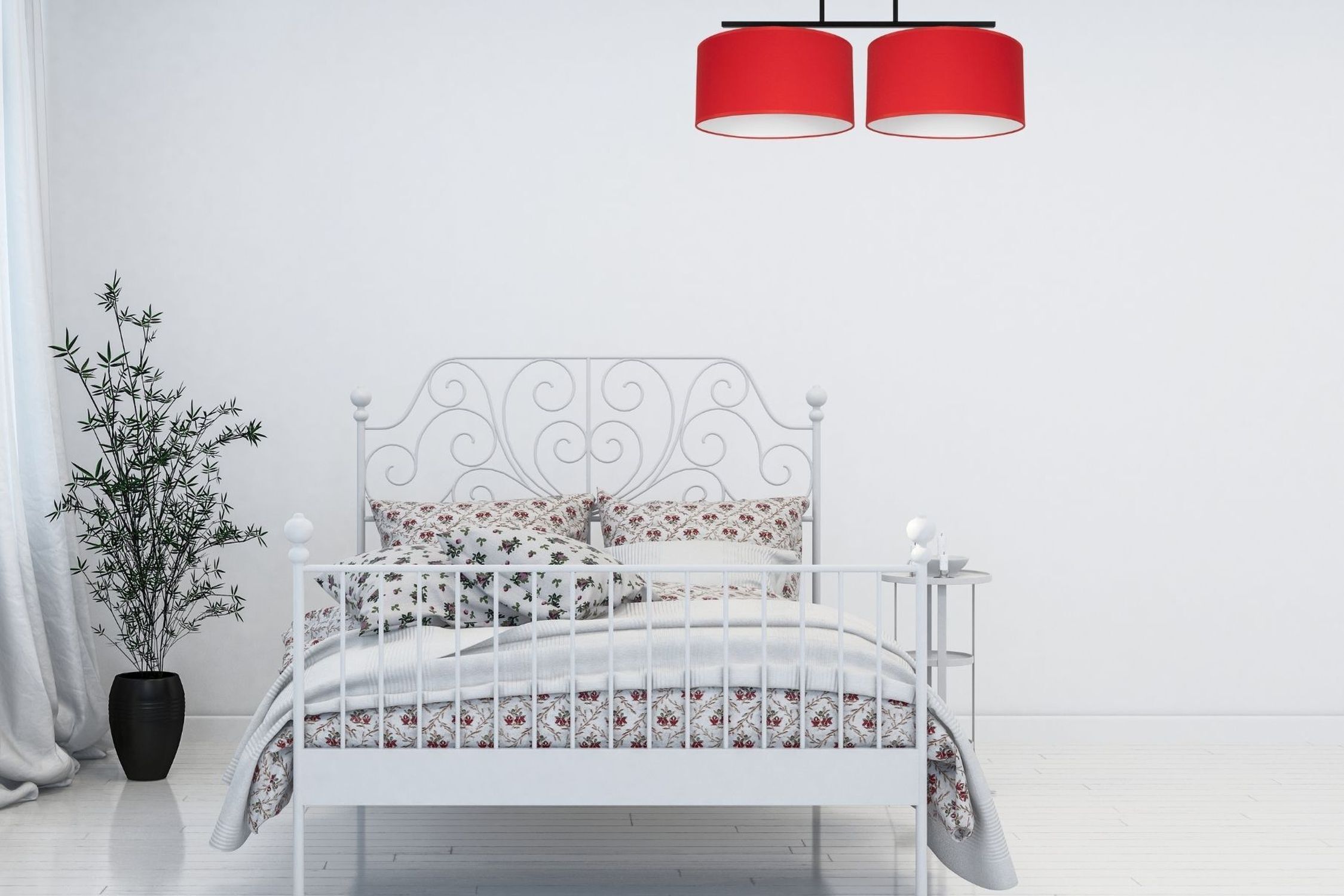 Deckenleuchte Stoff blendarm Schwarz Rot Weiß E27 70 cm bett, stahlbett, weiß, betwäsche, pflanze