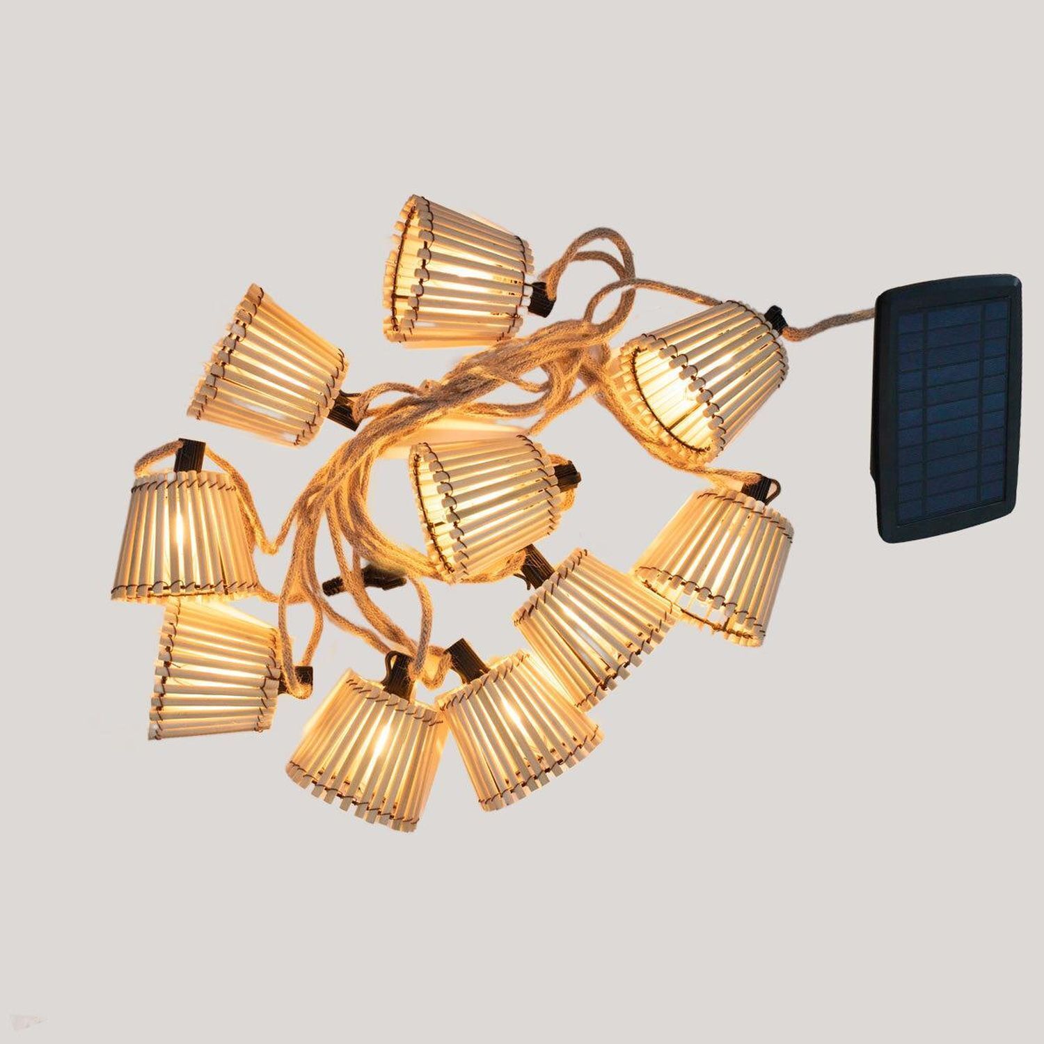 Guirlande lumineuse solaire à LED 5m de long IP44 2200 K Abat-jour en bambou Lampe, Kronleuchter, Leuchte, Beleuchtung