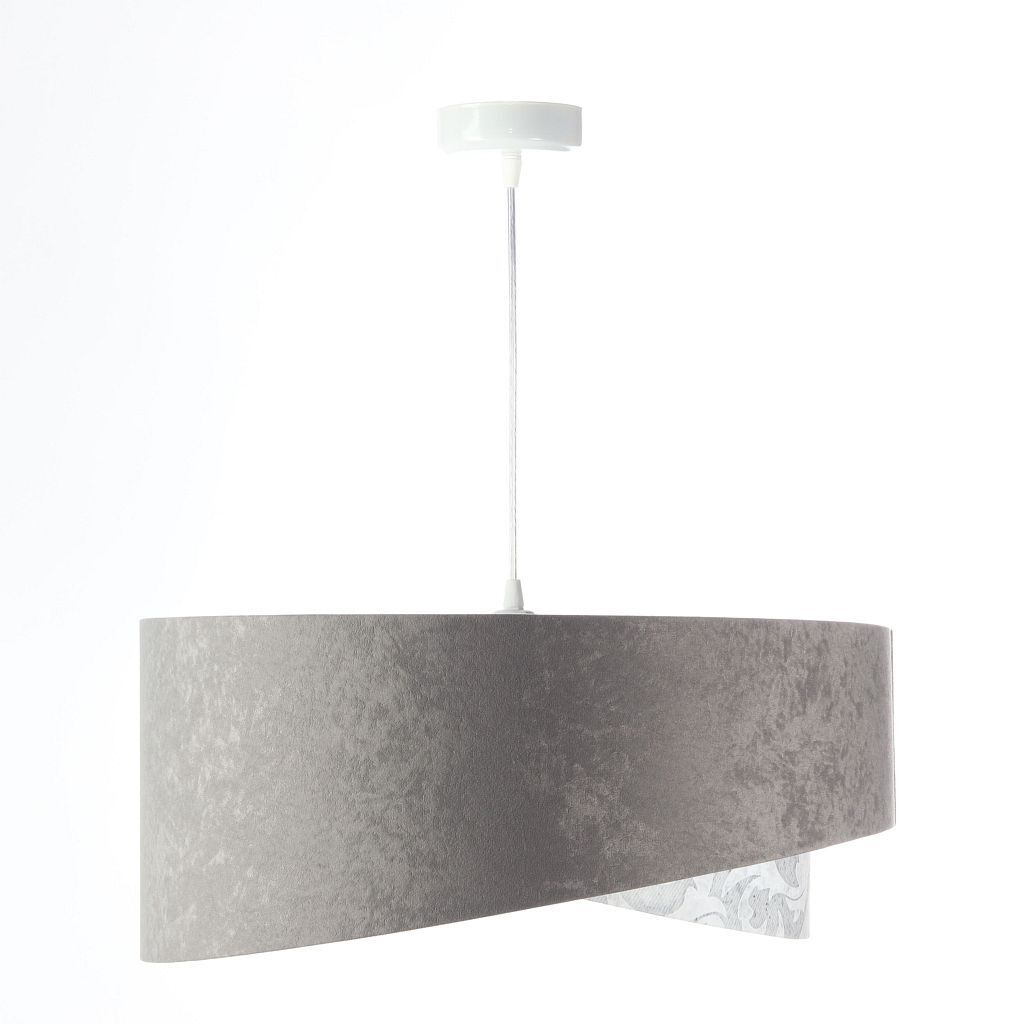 Suspension Gris Blanc Ø 50 cm Abat-jour en tissu aspect velours