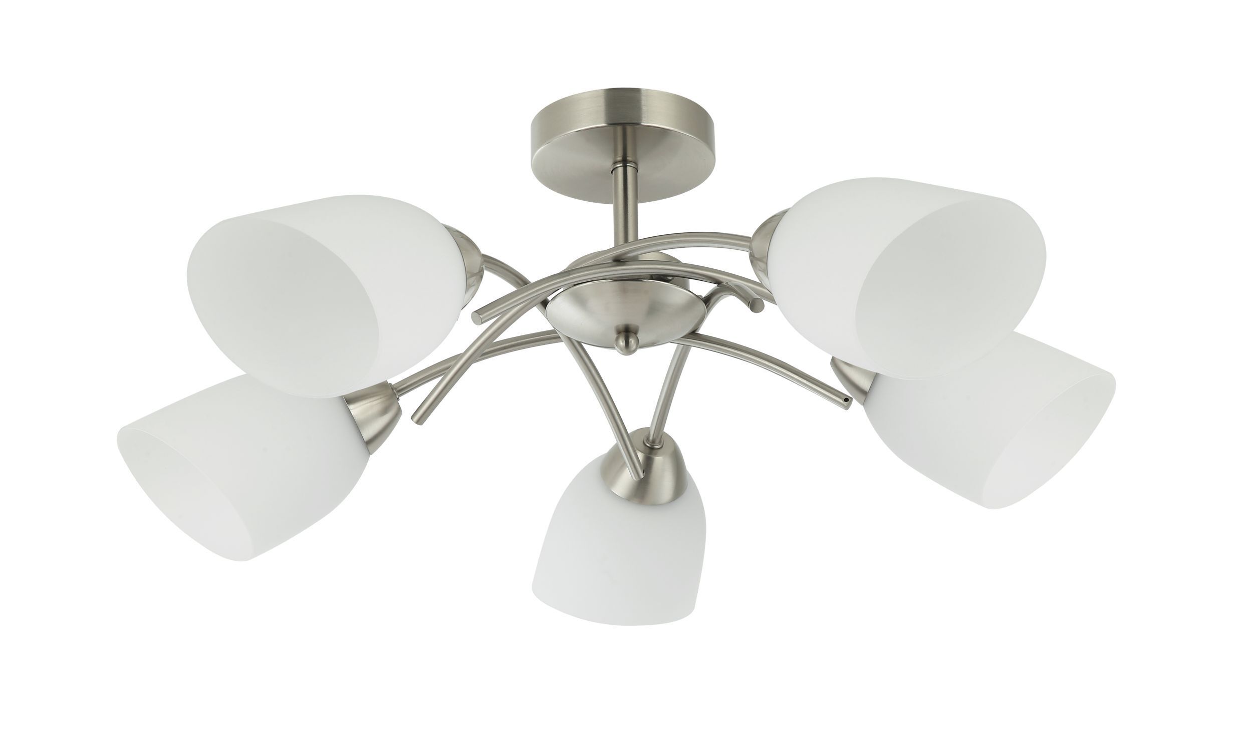 Plafonnier Verre Métal Art Nouveau 5 flammes E27 Nickel Blanc