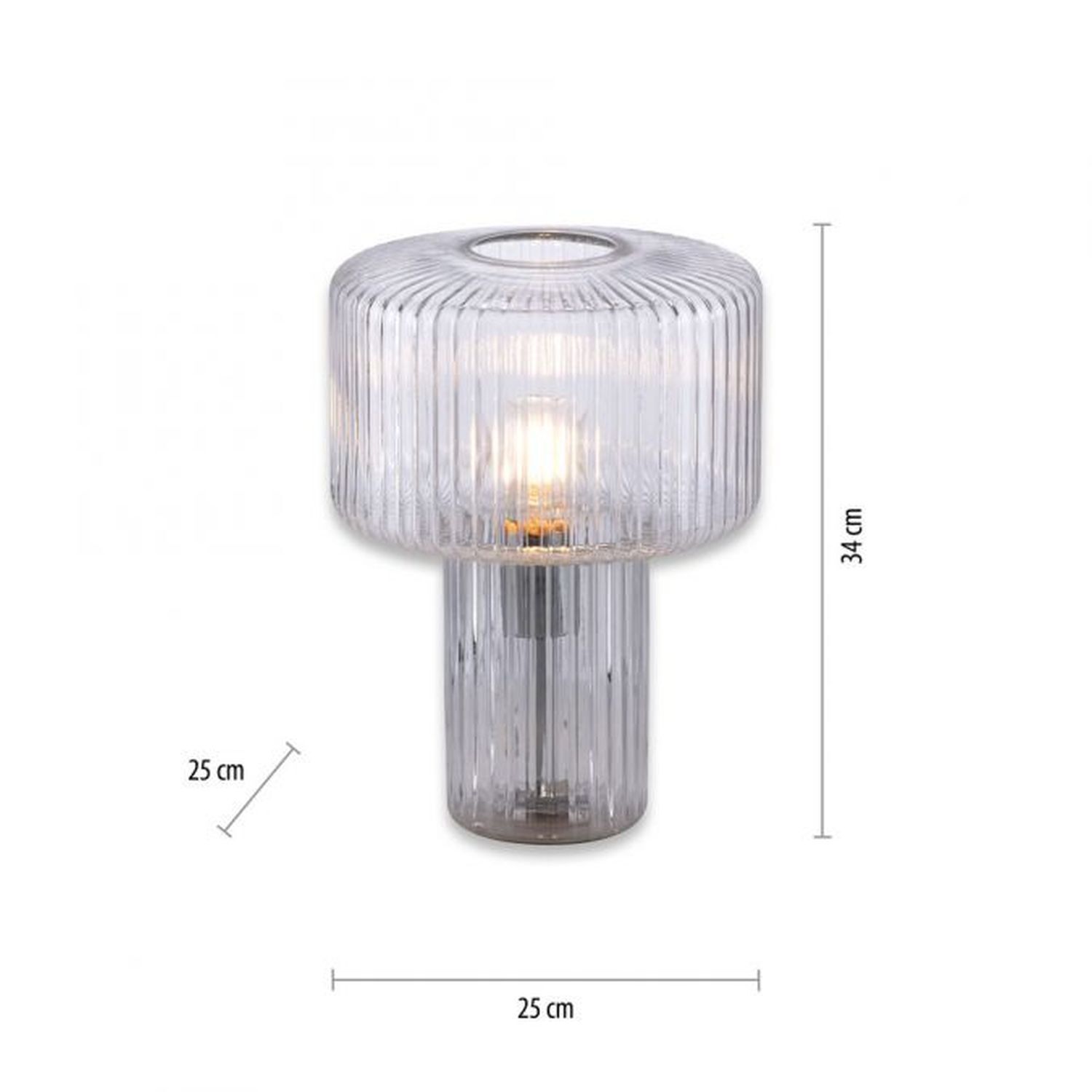 Dekorative Tischleuchte Riffelglas E27 35 cm Pilz rund Lampe, Licht