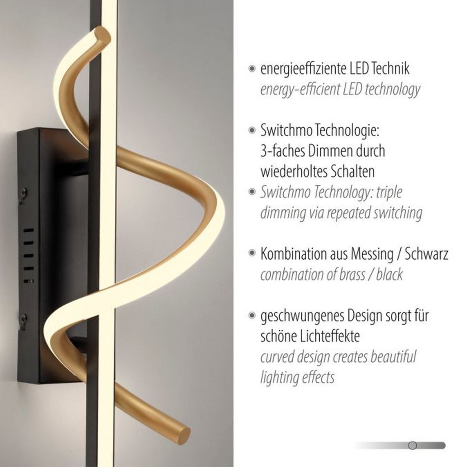 LED Wandlampe Metall dimmbar 3000 K Schwarz Messing LED Wandlampe Metall dimmbar 3000 K Schwarz Messing