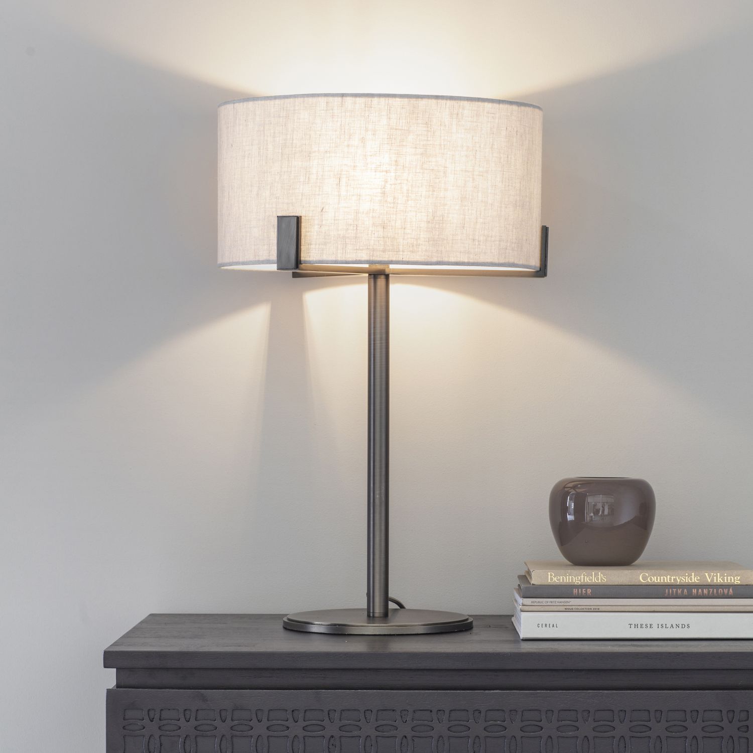 Lampe de table métal tissu 59 cm en bronze blanc Moderne