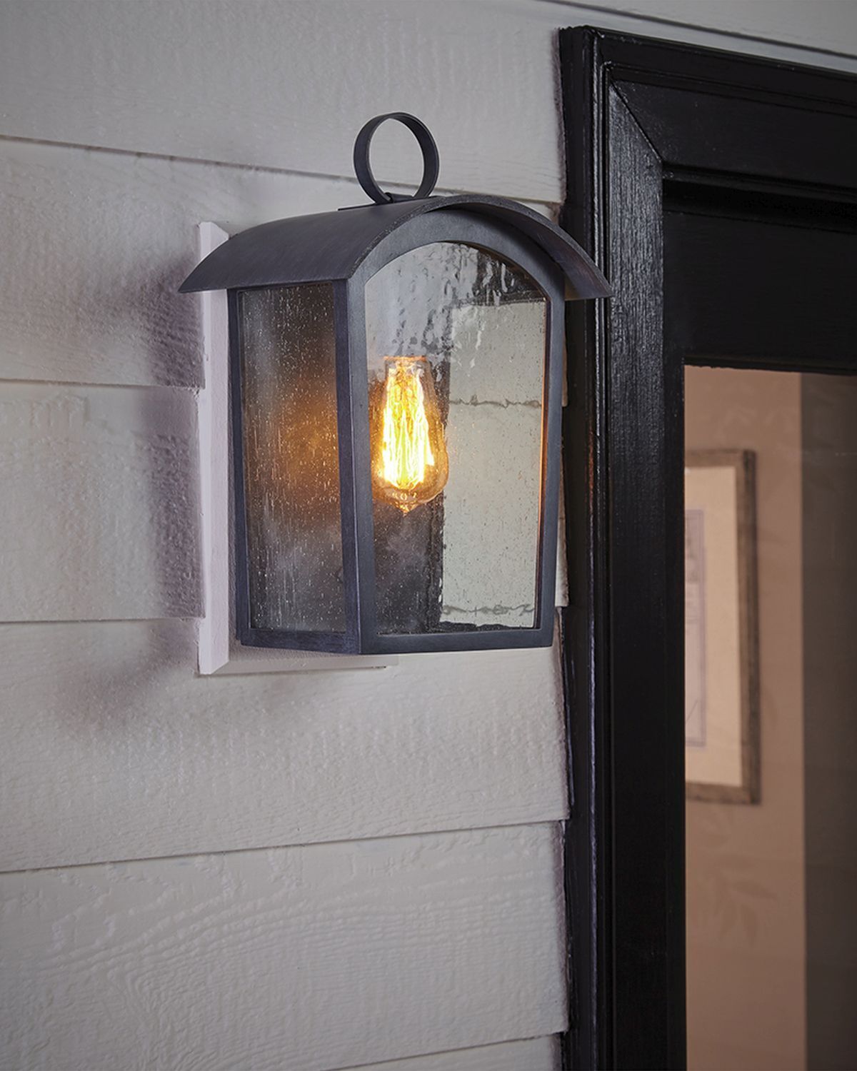 Lampe d'extérieur noir antique verre de pluie E27 IP44 Rustique