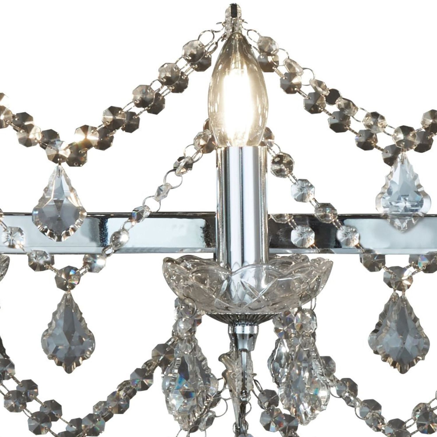 Lustre en chrome 14 flammes E14 L:128 cm allongé