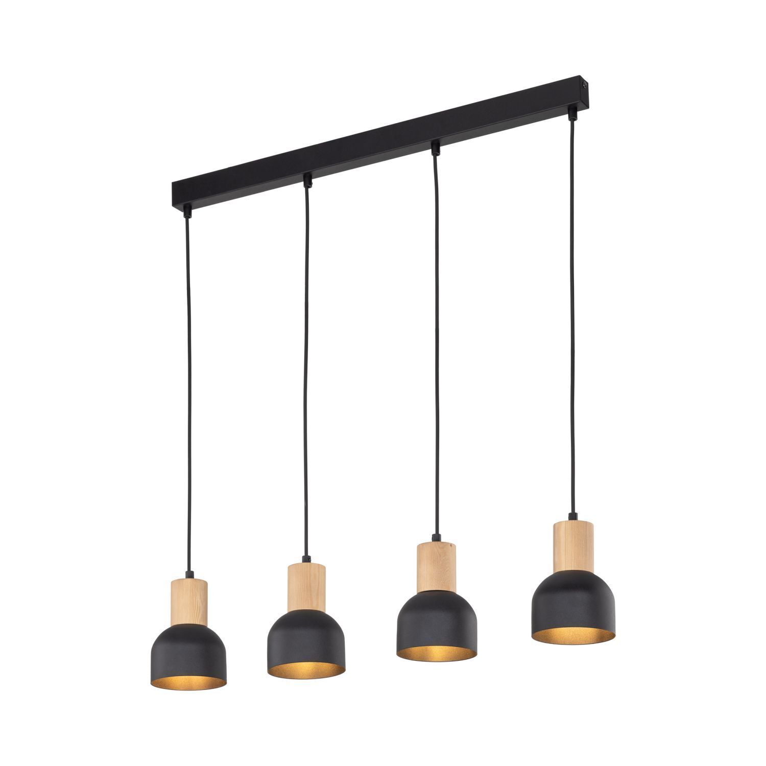 Suspension métal bois E27 noir bois 4 flammes