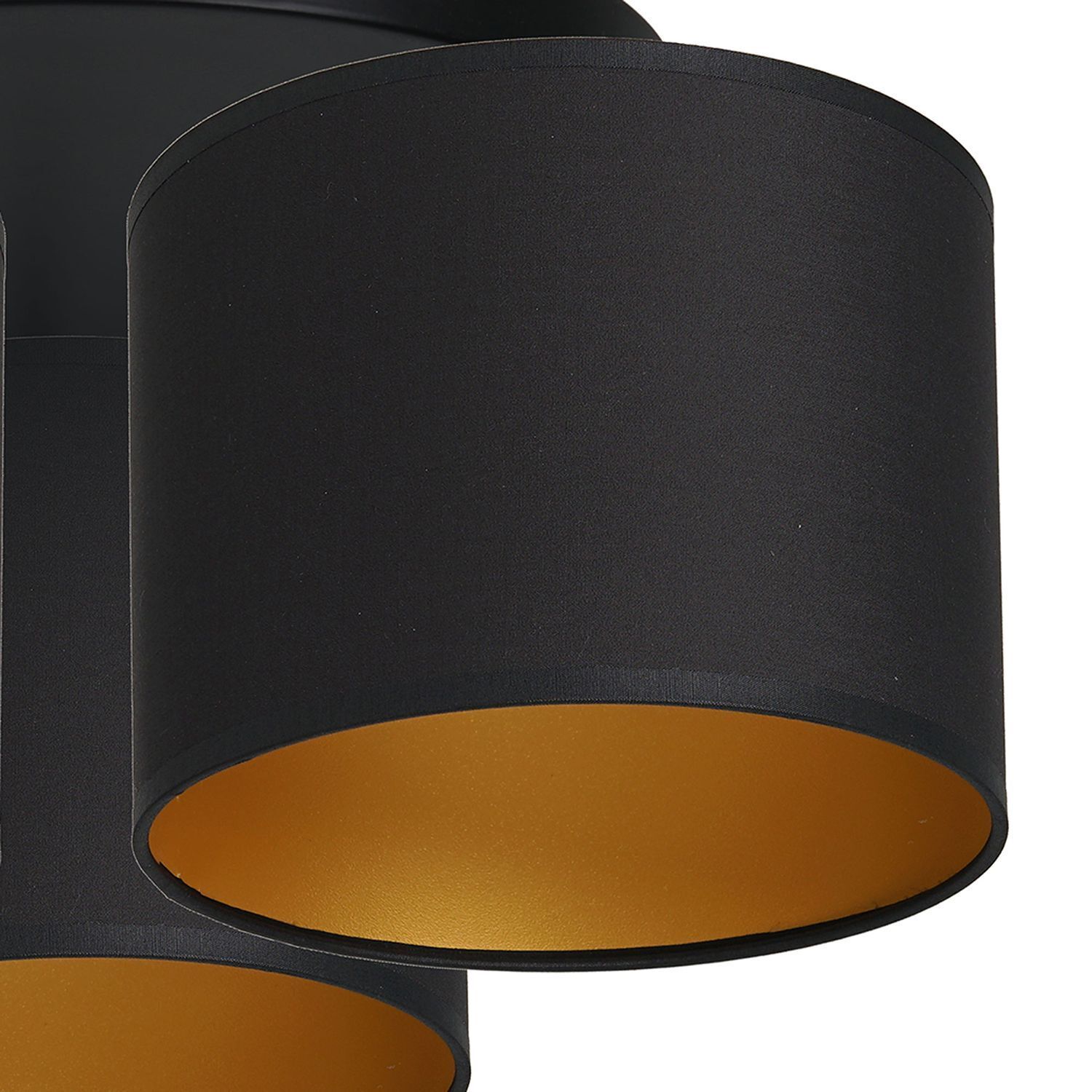 Plafonnier Tissu Métal Noir Or Ø45 cm faible éblouissement
