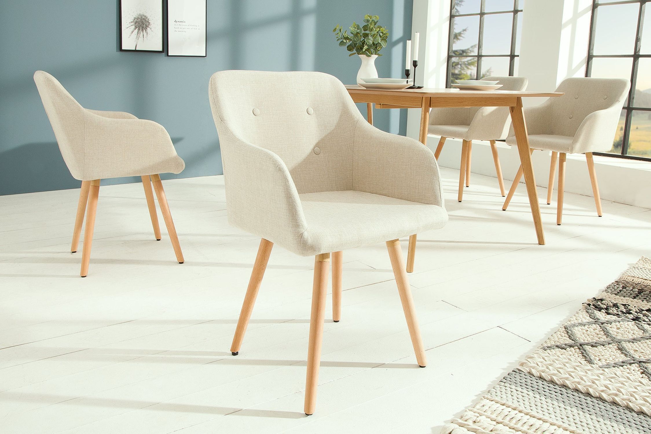 Chaise de salle à manger Tissu Bois avec accoudoirs Naturel Scandinave Moebel, Fußboden, Stuhl