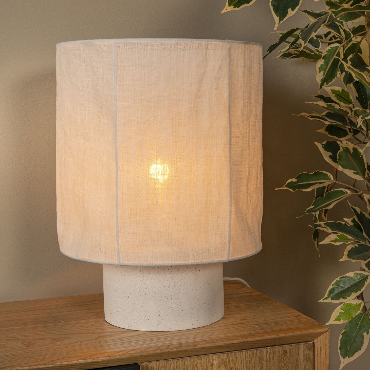 Tischleuchte Stoff Weiß E14 H:41 cm Landhaus edel Lampe