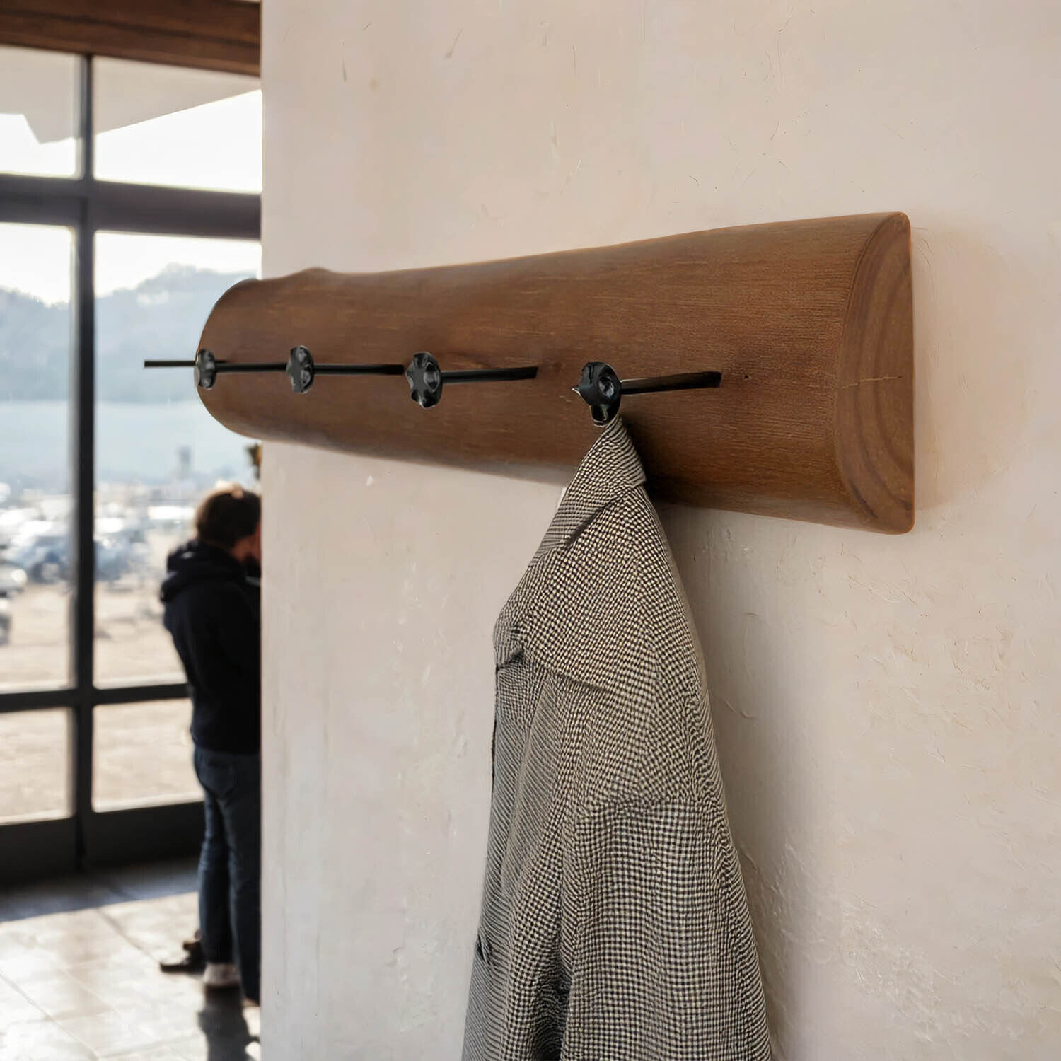 Portemanteau mural bois métal fait main 100 cm en brun noir Kleiderständer, Maschine, Schraube, Holz