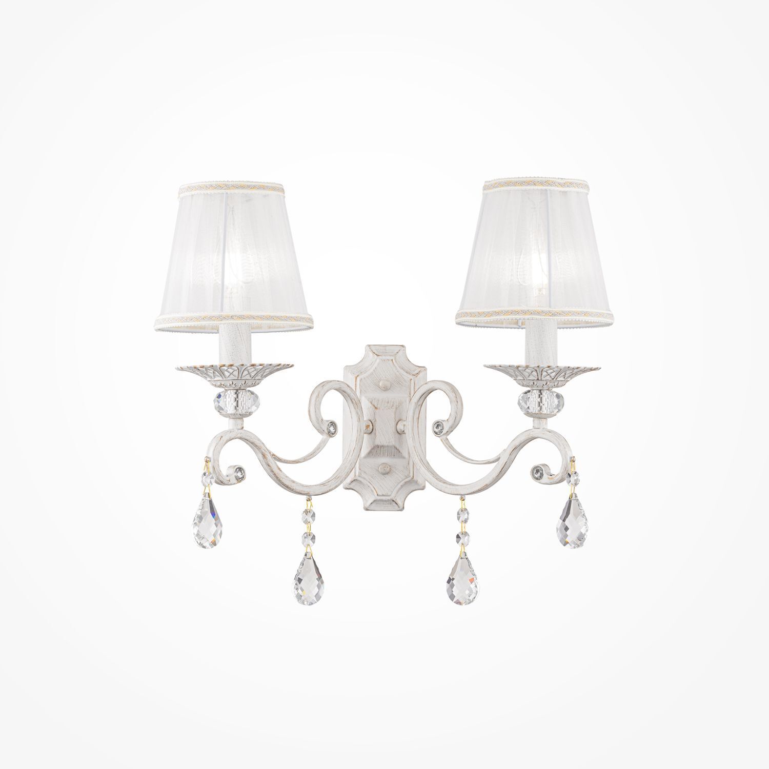 Applique murale métal tissu E14 en shabby blanc or blanc Lampe, Kronleuchter