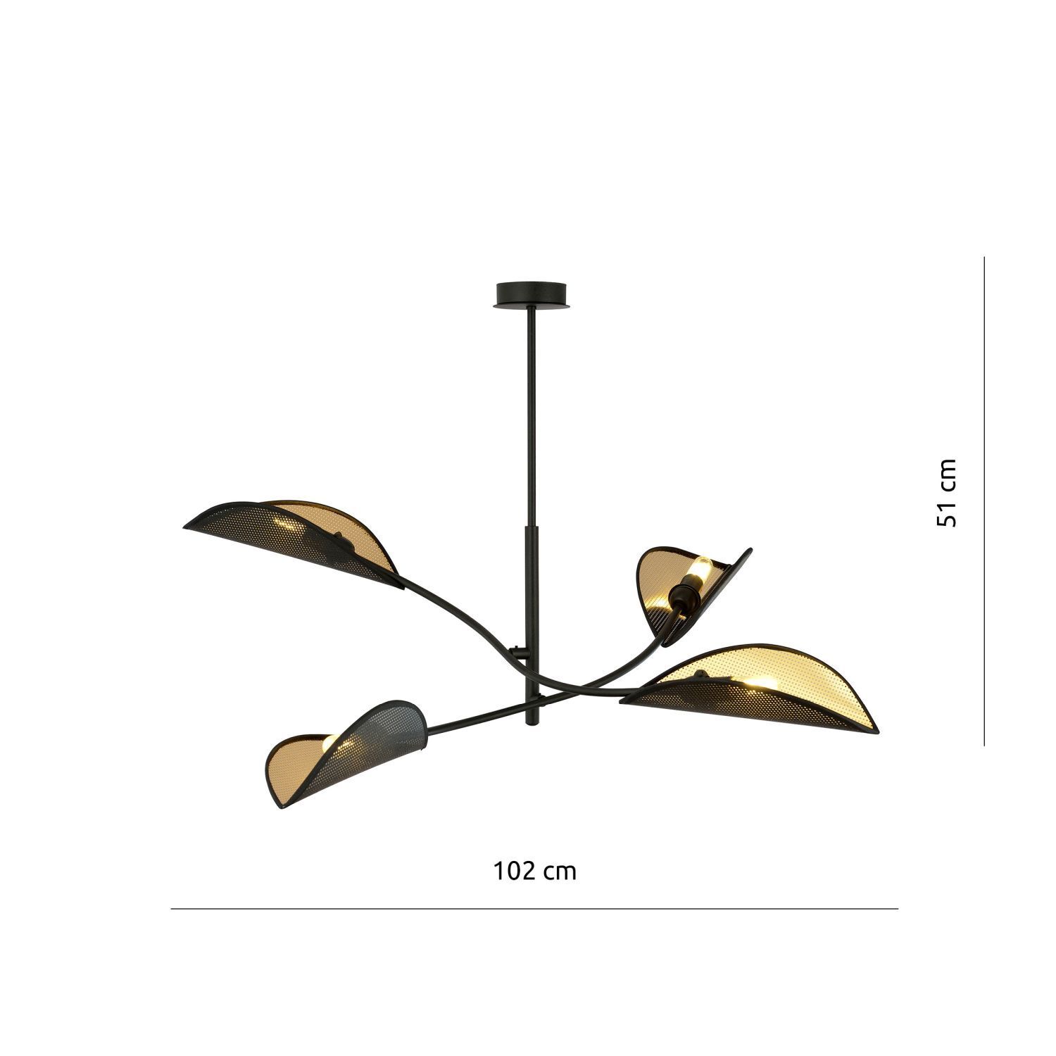 Deckenleuchte, Hängelampe, Metall, Schwarz, Goldfarben