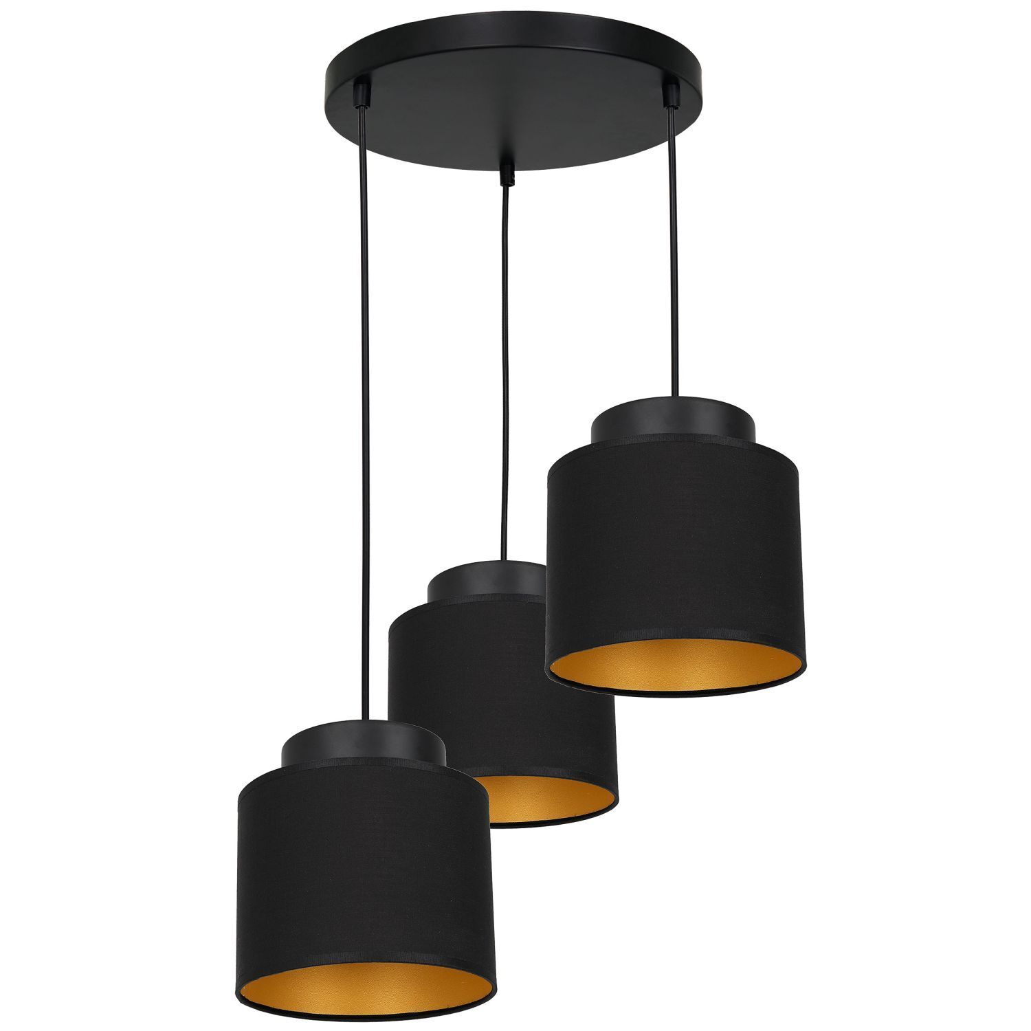 Suspension tissu noir or 3 flammes E27