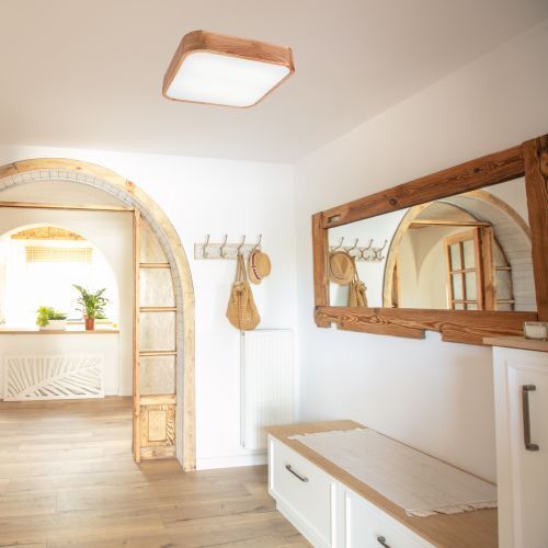 Deckenlampe klein eckig B: 45 cm Holz Metall für 4x E27 Holz, Drinnen, Innenarchitektur, Umkleideraum, Zimmer