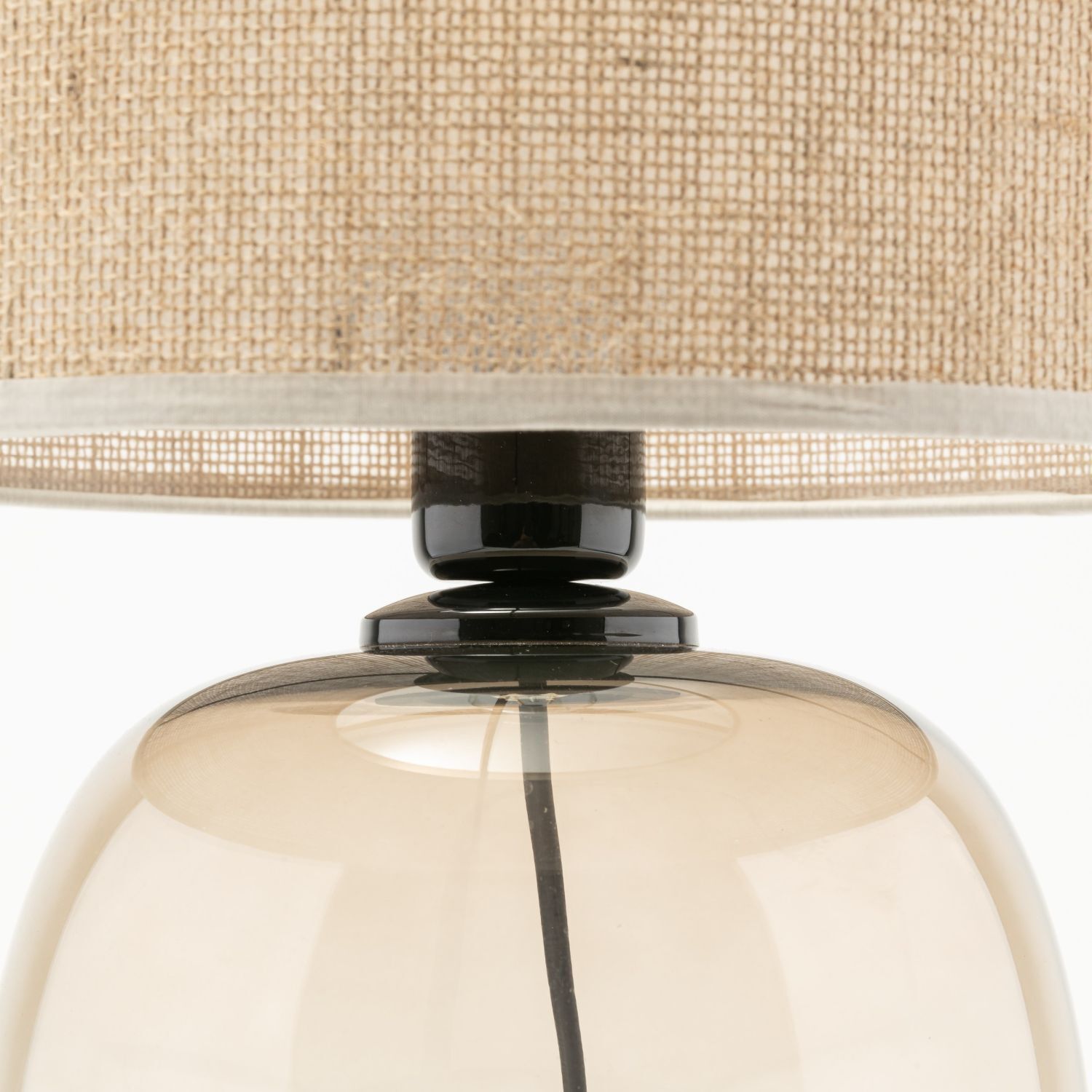Lampe de table verre fumé tissu brun H : 48 cm Ø 30 cm E27
