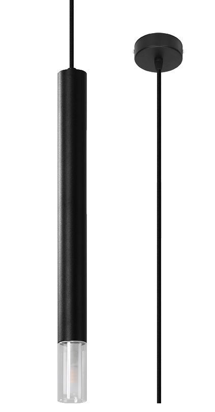 Suspension Noir Cylindre Ø 4 cm étroit Métal Verre