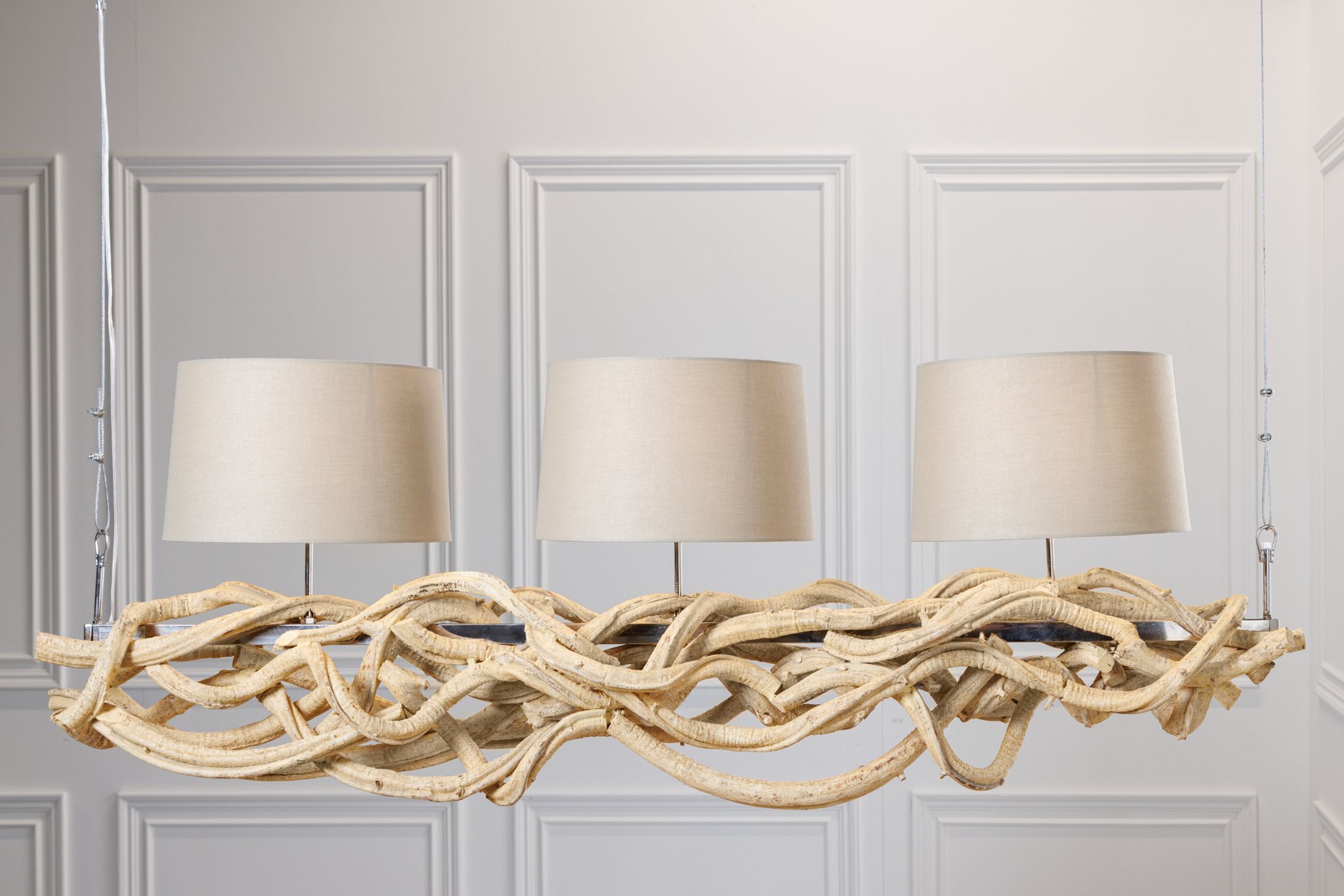 Blendarme Lampe à suspendre 3 flammes bois lin 165 cm de long
