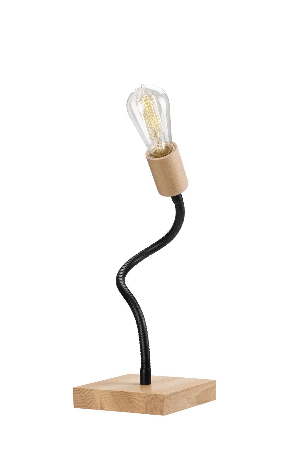 Lampe de table noir bois rond 15cm flexible Lampe