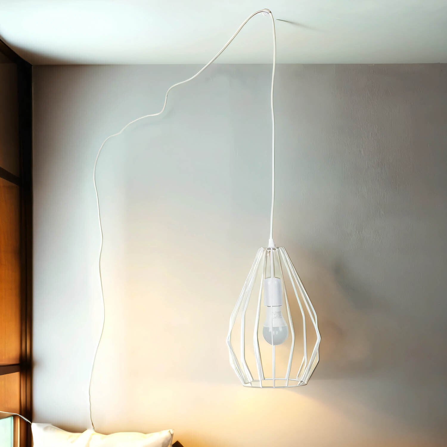 Lampe à suspendre avec prise blanche Cage Abat-jour 5,5 m de long Lampe