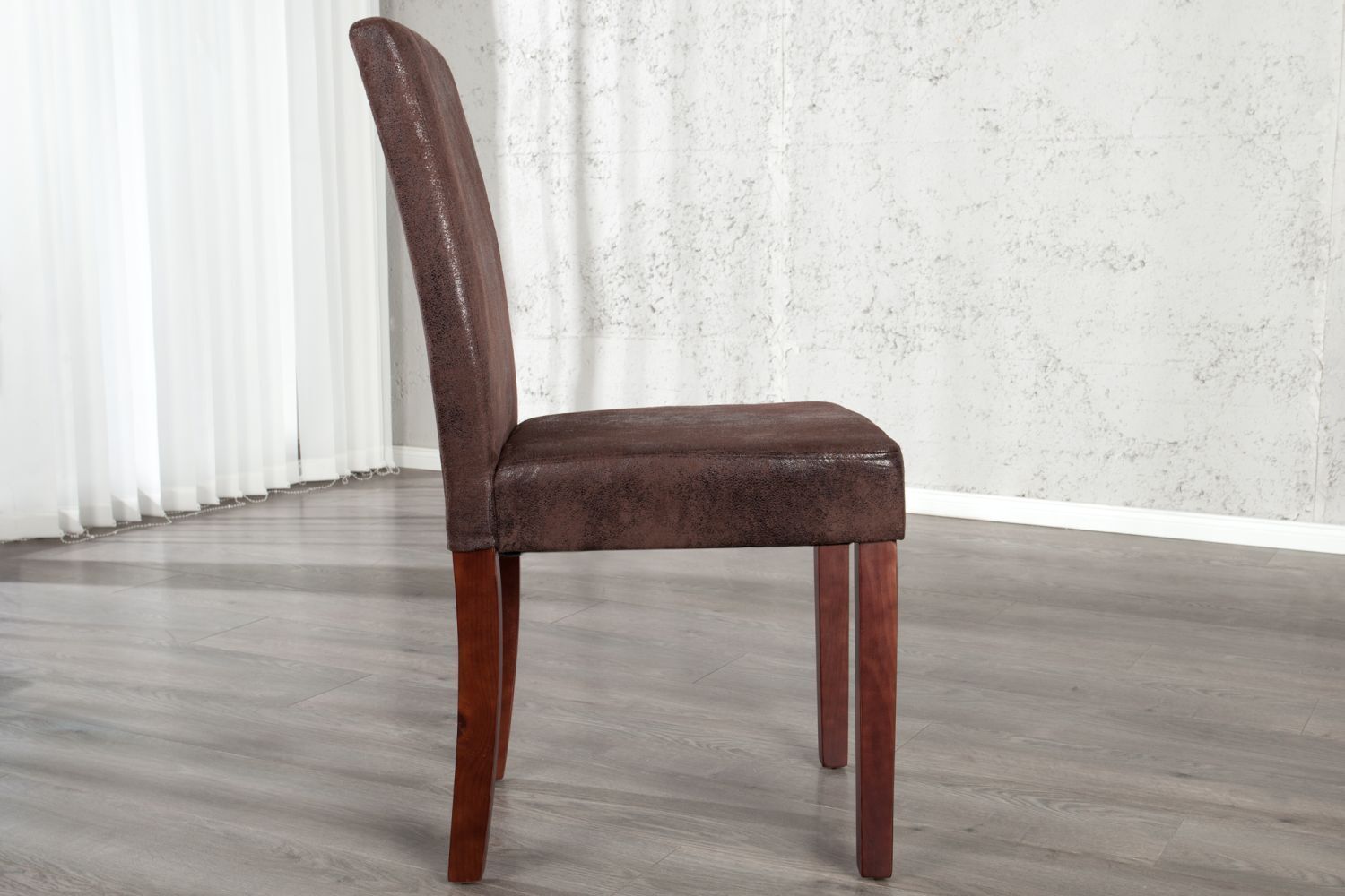Esszimmerstuhl Microfaser Holz 50 cm in Kaffeebraun Moebel, Stuhl, Holz