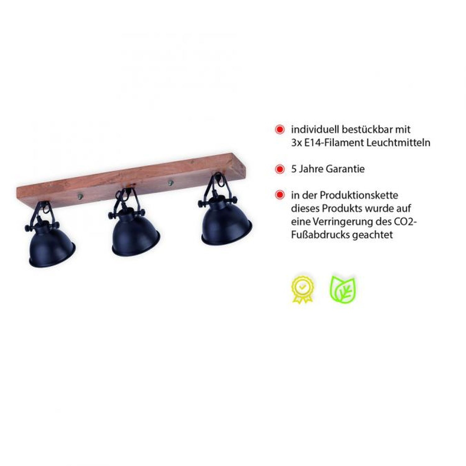 Spot de plafond industriel bois métal noir E14 74 cm Spot de plafond industriel bois métal noir E14 74 cm