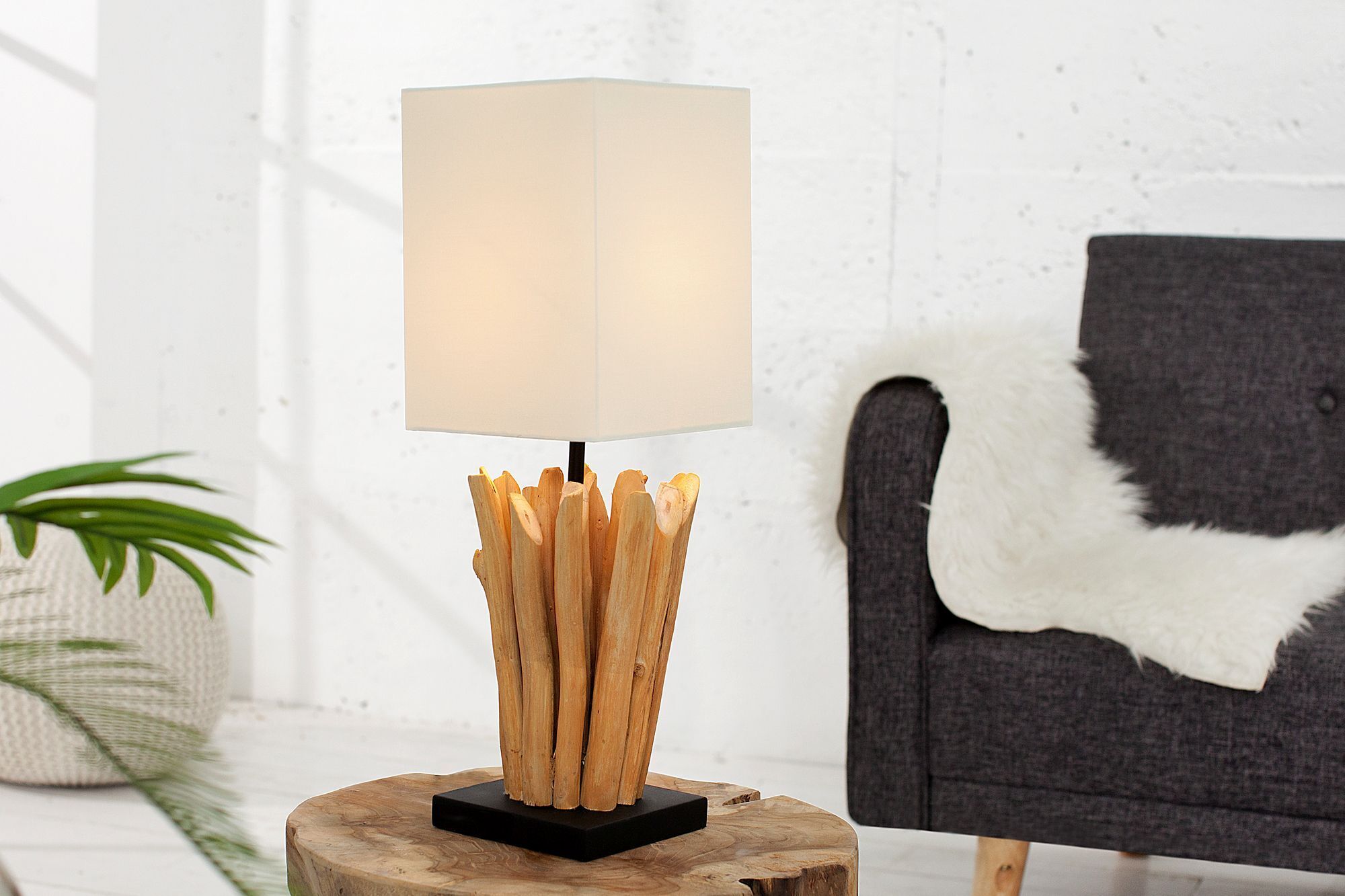 Eindrucksvolle Tischlampe Modern echtes Holz 45cm Lampe, Stehlampe