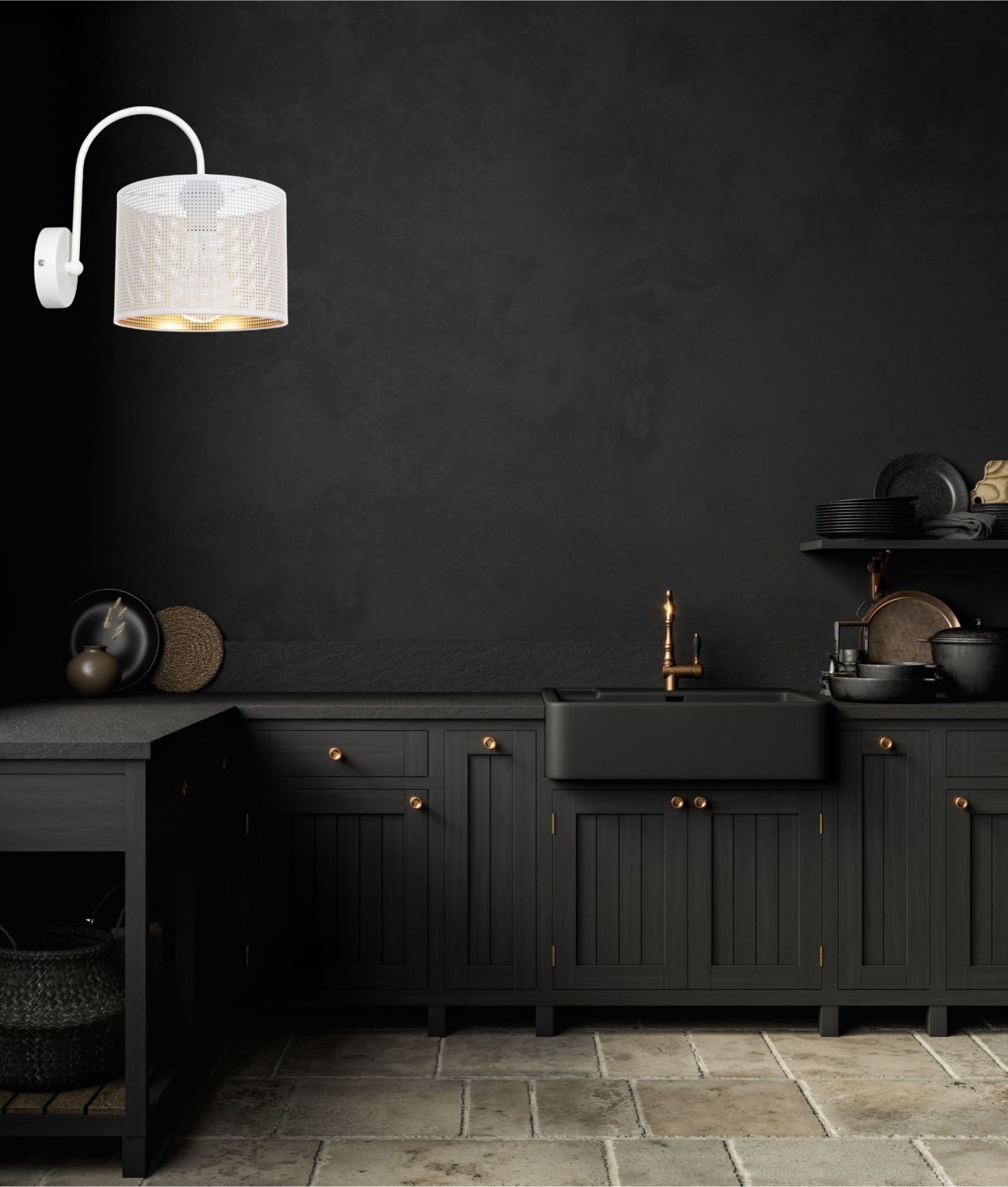 Applique murale en métal blanc doré E27 L:20 cm élégant Innenarchitektur, Anrichte, Fußboden, Spüle, Lampe