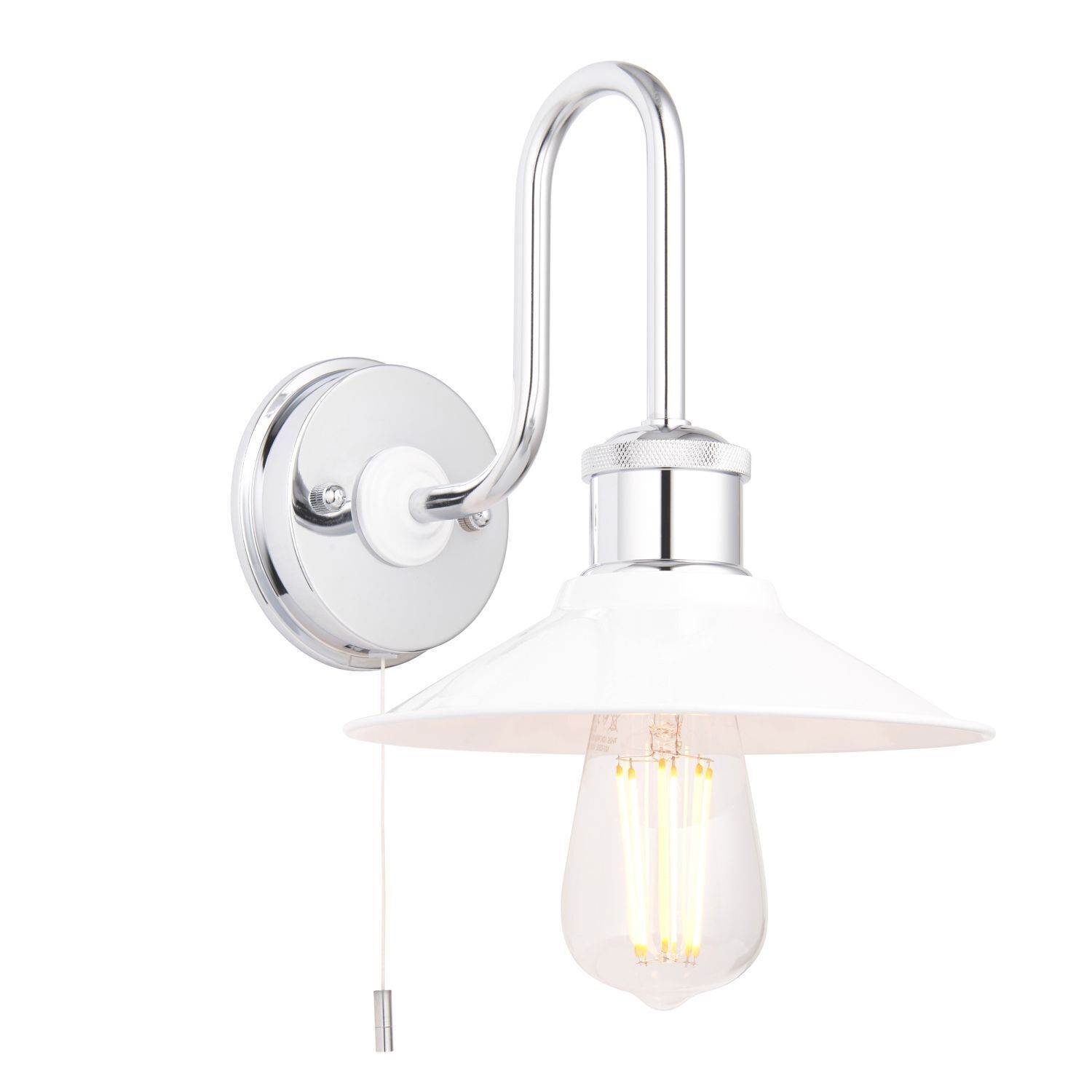 Applique salle de bain IP44 avec interrupteur E27 chrome blanc vintage