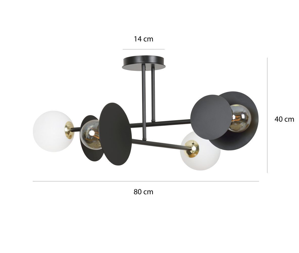 Plafonnier Noir Blanc Moderne Métal Verre 4x E27
