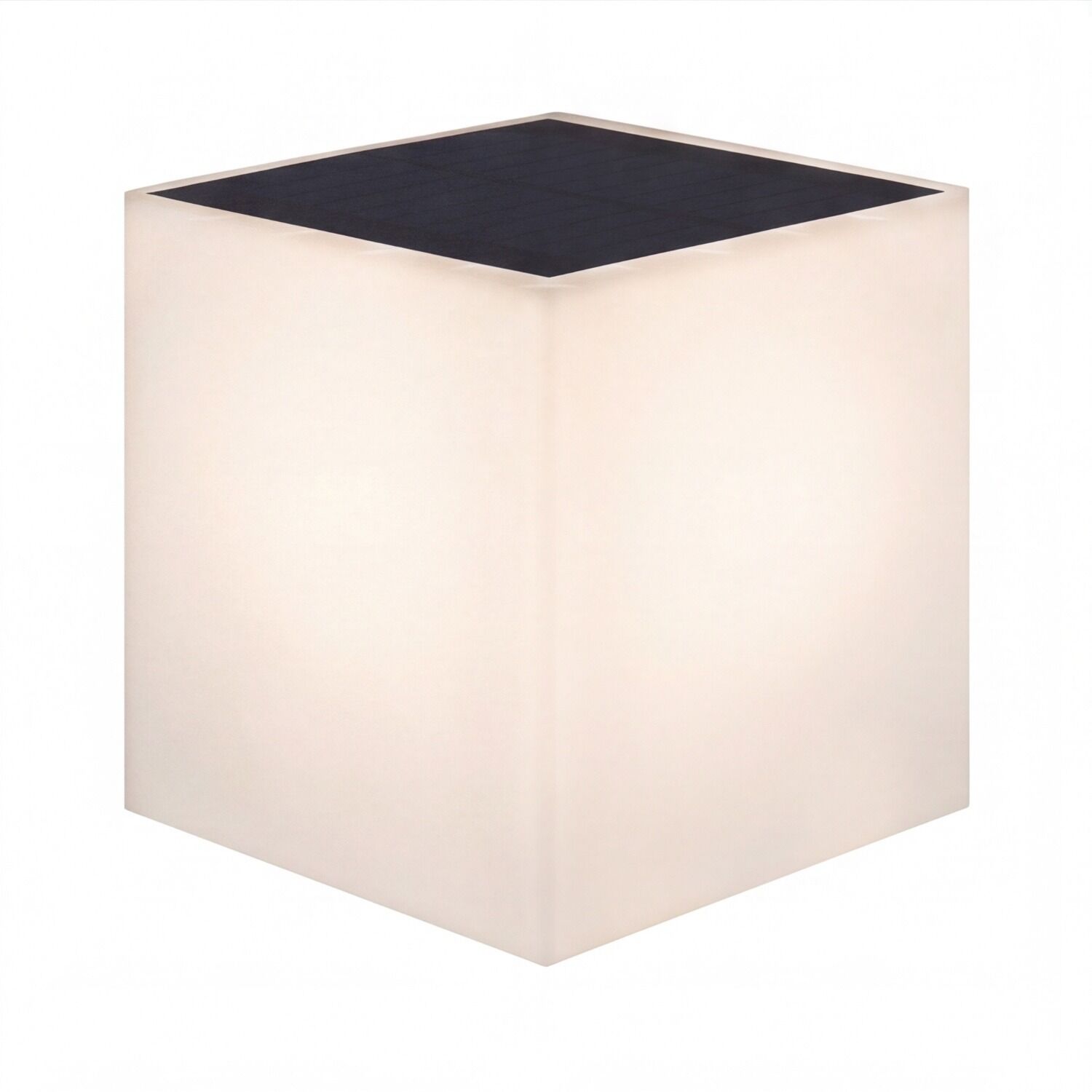 Cubical lampe, LED-Würfel, weißer Würfel, Solaroberfläche oben, minimalistische Lampe