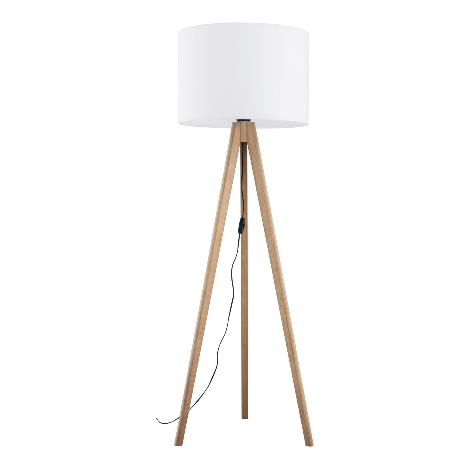 Lampadaire petit 145 cm trépied E27 tissu bois salon