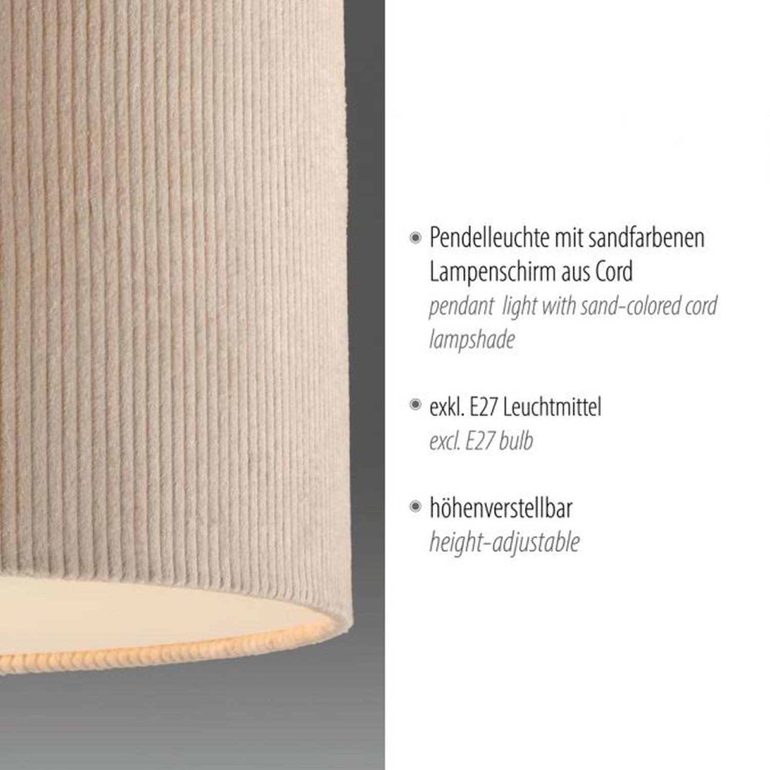 Tissu Lampe à suspendre anti-éblouissement Beige E27 Ø45 cm confortable
