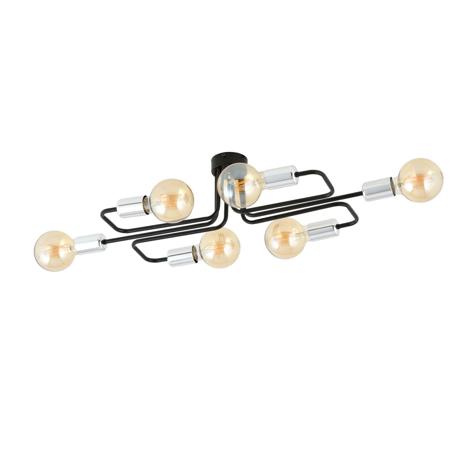 Plafonnier plat métal 6 flammes rétro 55 cm de long