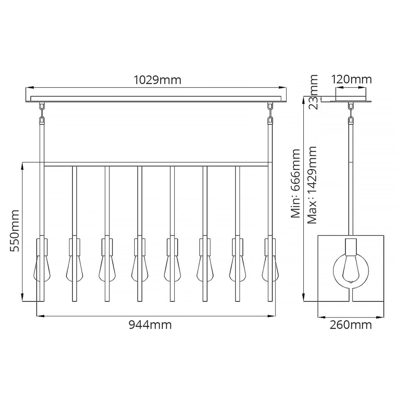 Lampe à suspendre métal E27 H : max. 142,9 cm allongée Moderne