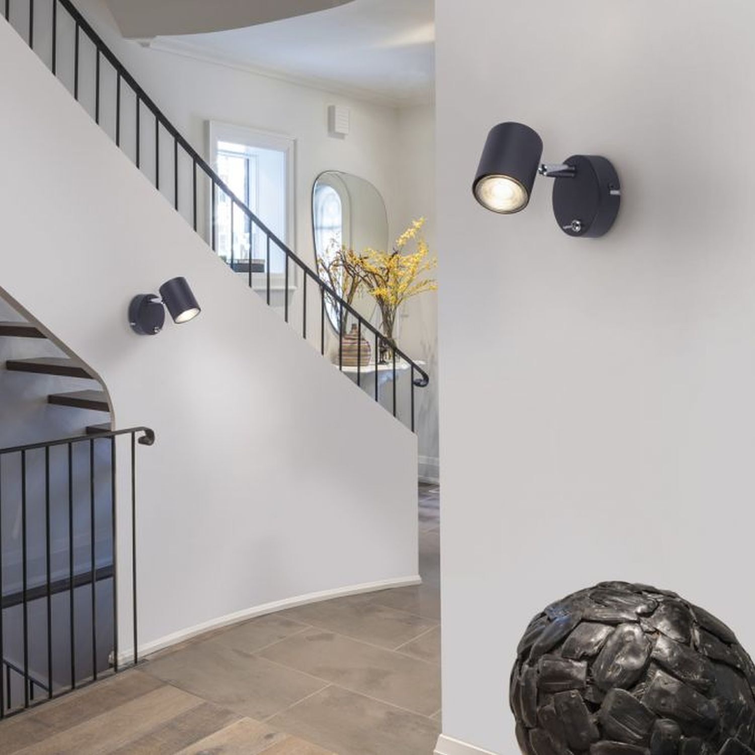 Projecteur mural mobile Noir Interrupteur GU10 P:12 cm