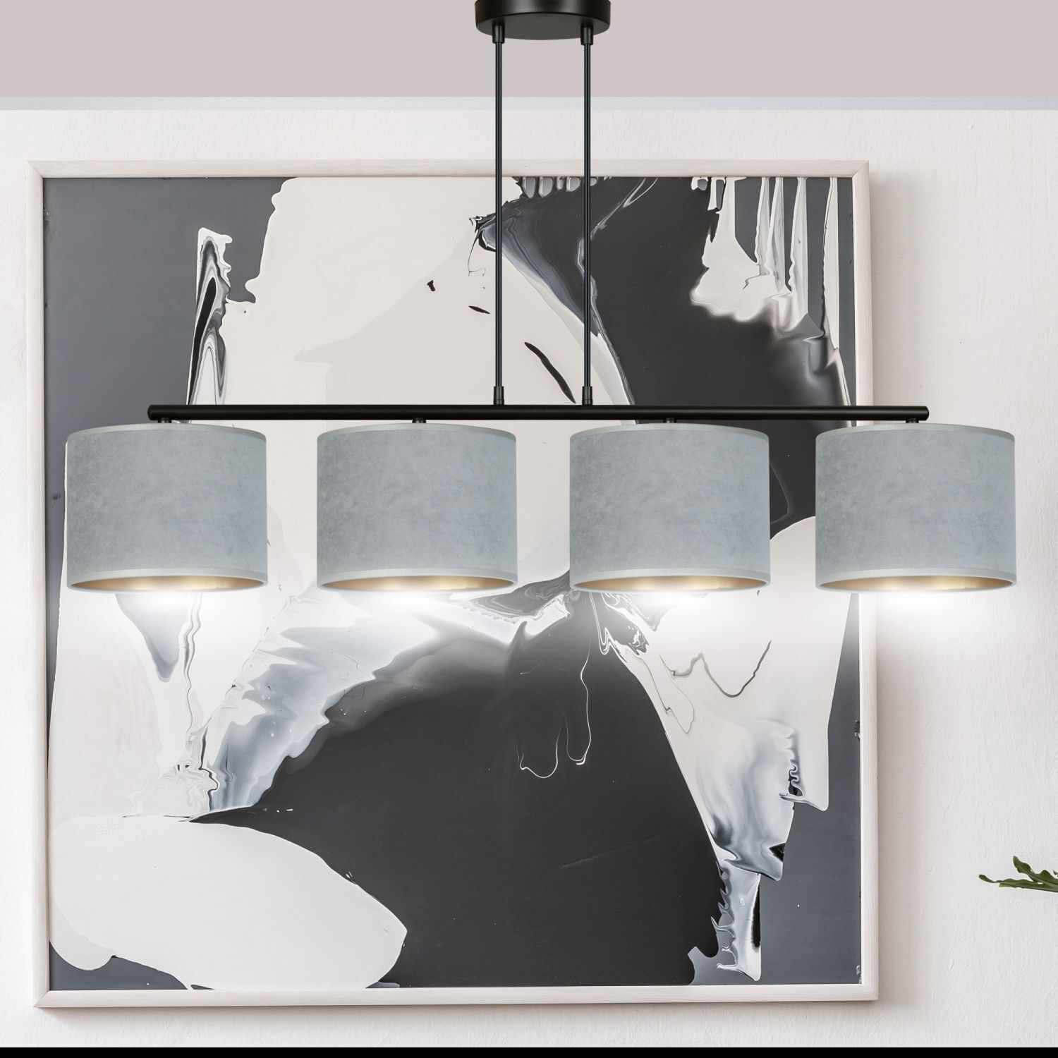 Lampe à suspendre tissu métal L : 97 cm H : max. 100 cm réglable
