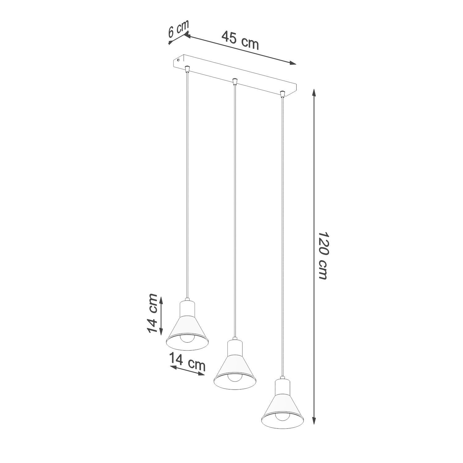 Lampe à suspendre 3 flammes 45 cm de long rétro E27 métal