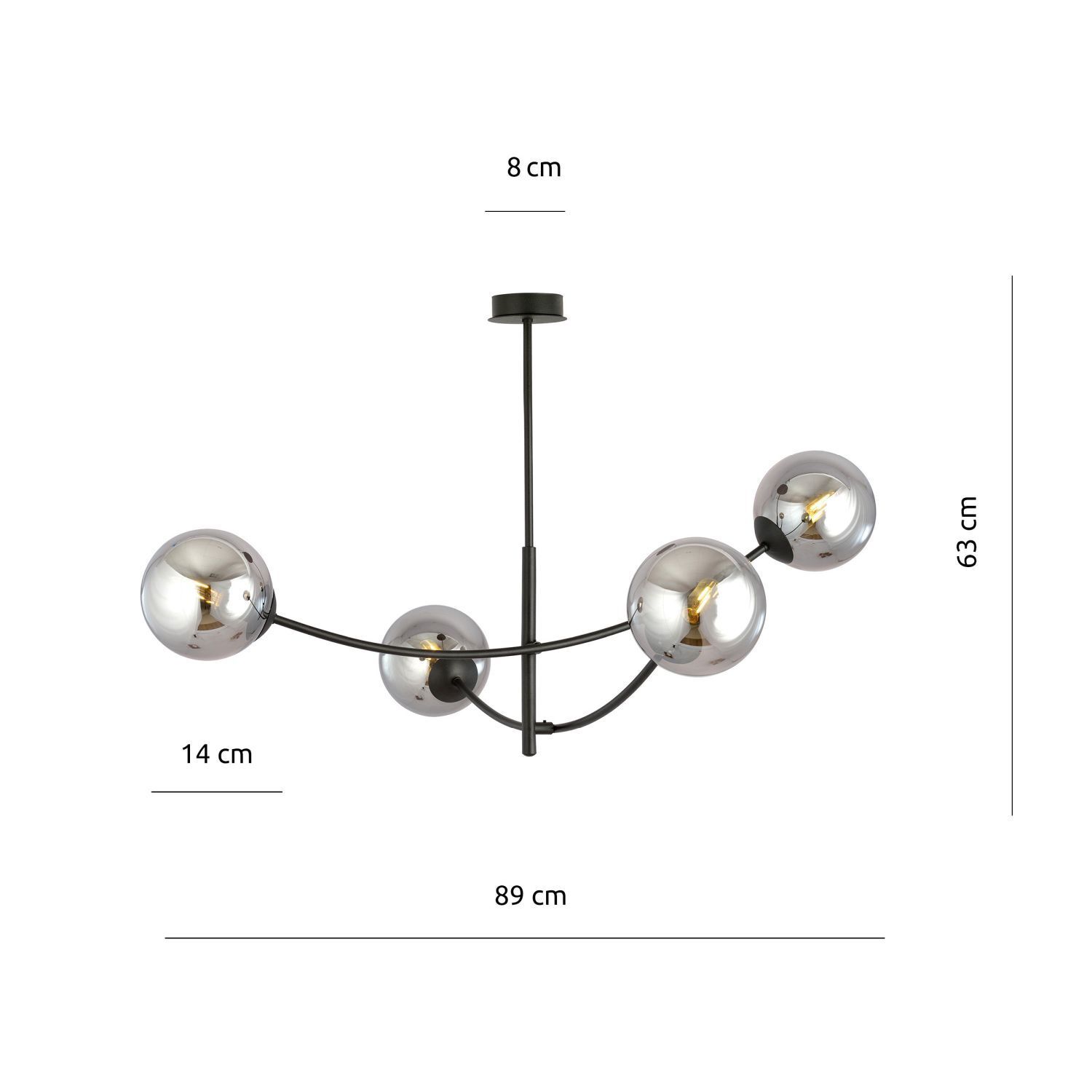 Plafonnier métal verre fumé L : 89 cm orientable 4x E14