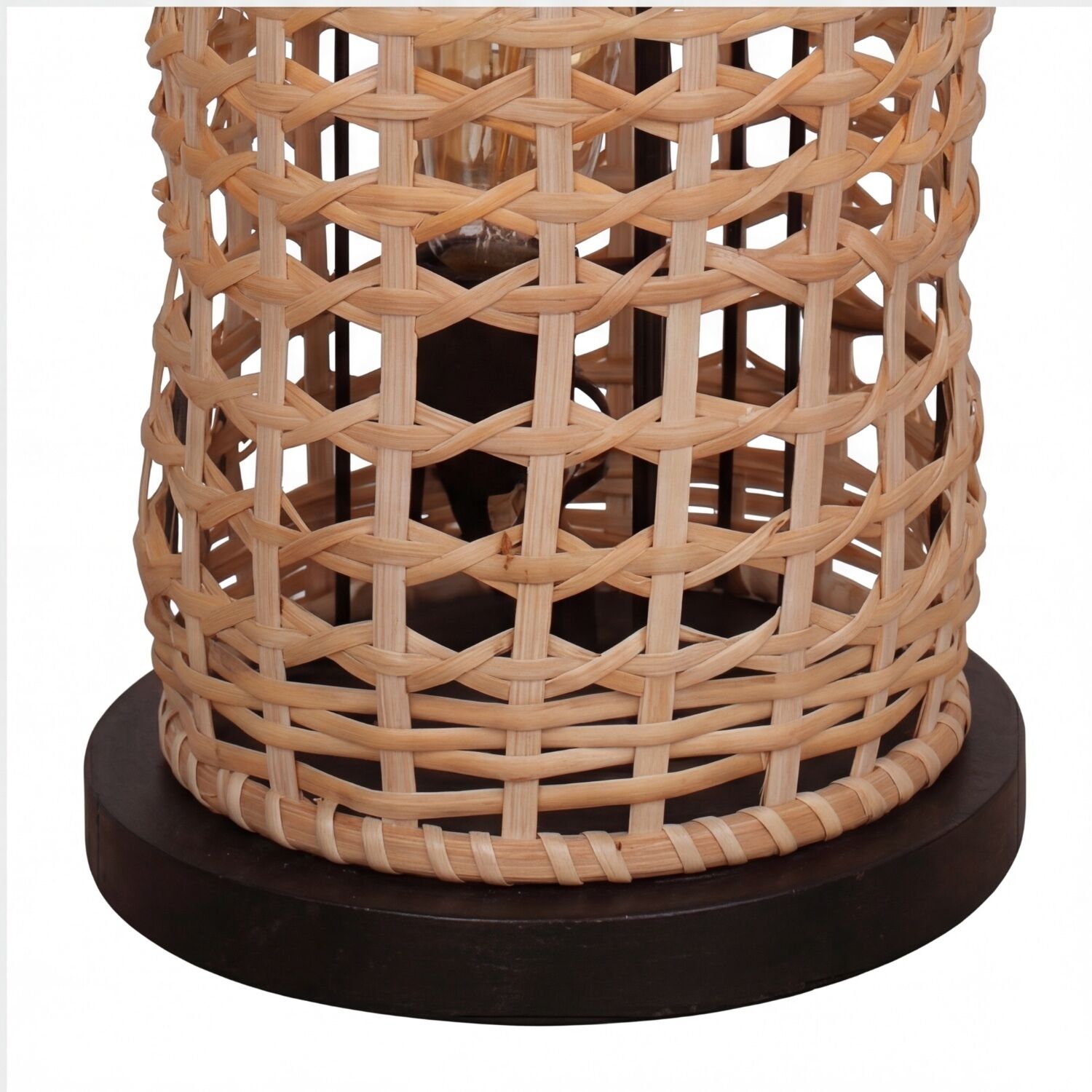 Stehlampe Rattan Natur 111 cm 4-flmg E27 Skandinavisch Korbflecht-Lampenschirm, Rattan, Laterne, Holzständer, Tablett-Basis