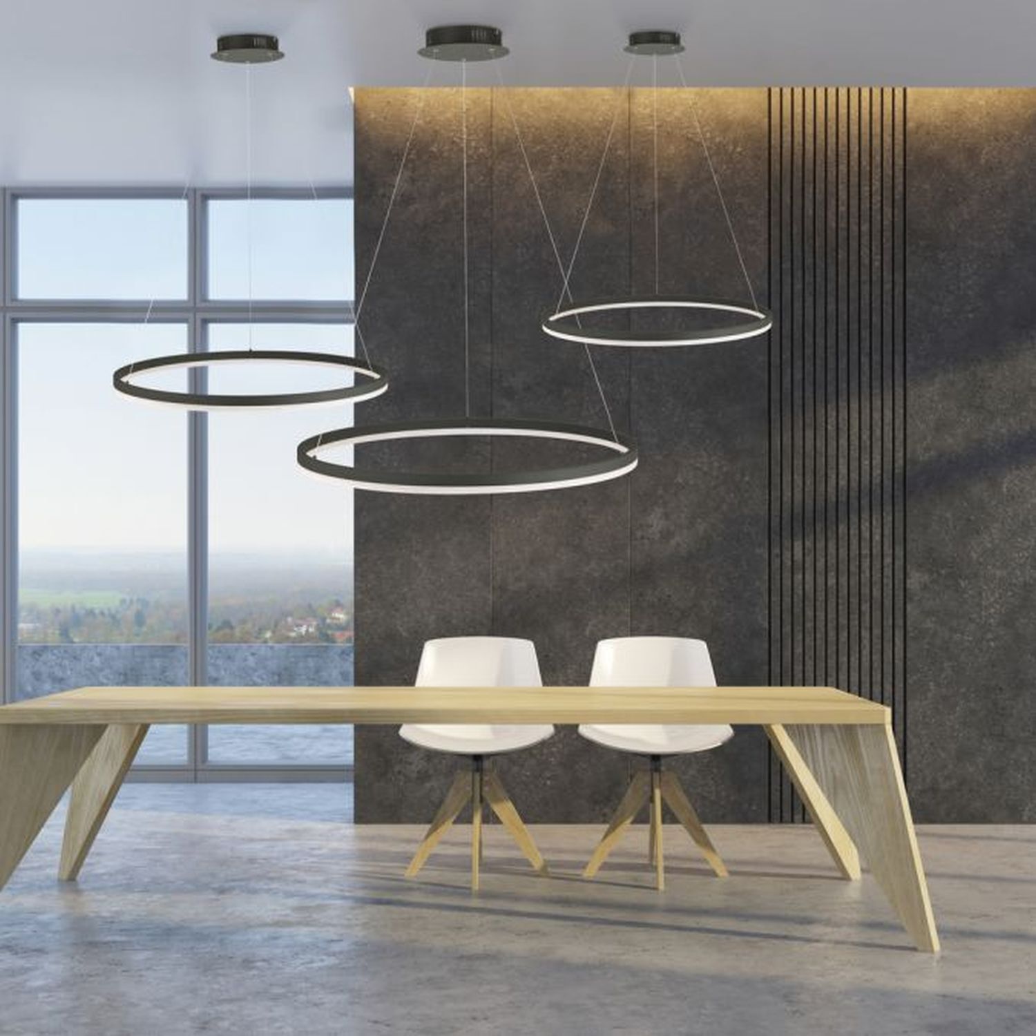 Suspension LED Anthracite dimmable 3000 K Ø80 cm Anneau Innenarchitektur, Esszimmer, Esstisch, Tisch, Stuhl