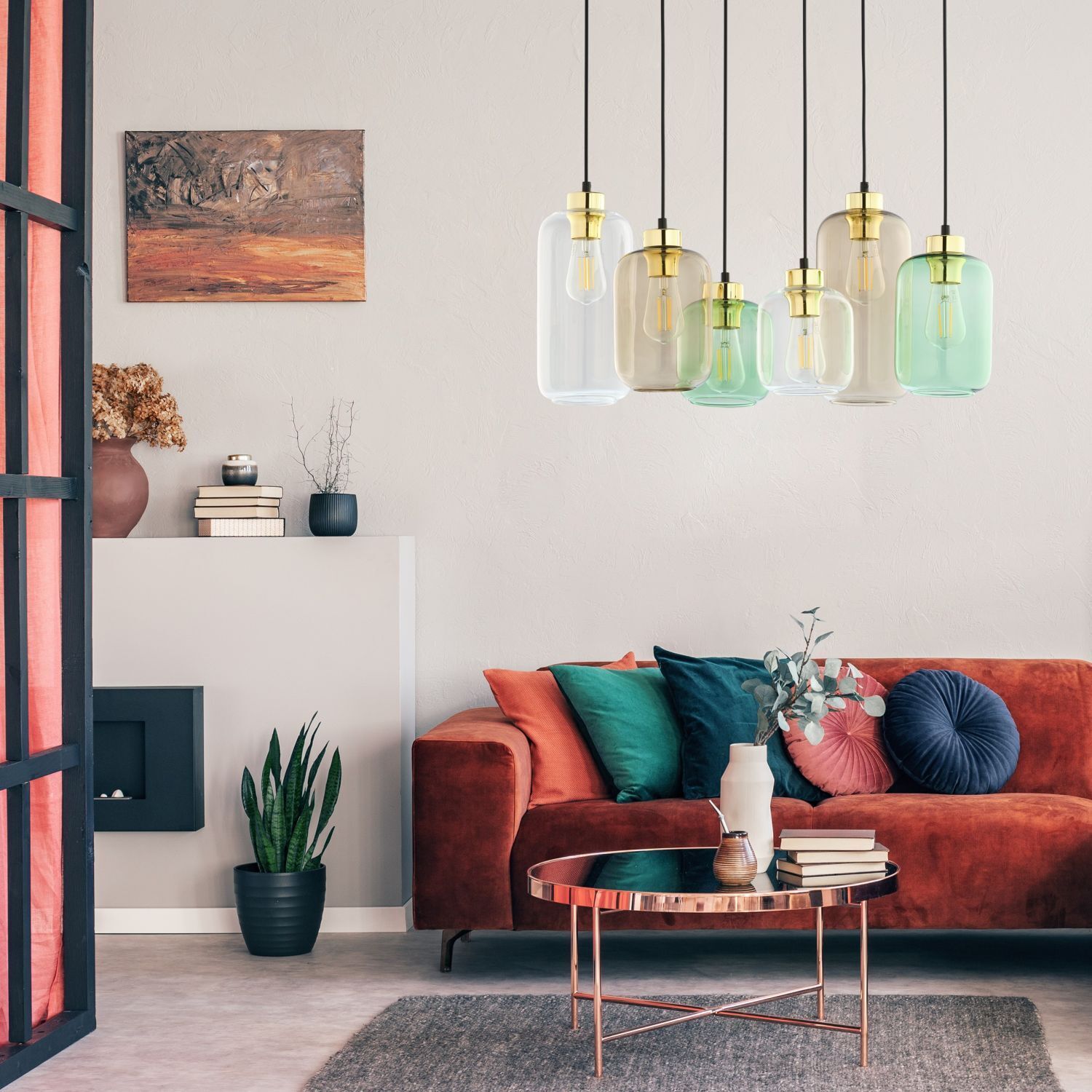 Lampe à suspendre verre métal 6 flammes E27 salle à manger
