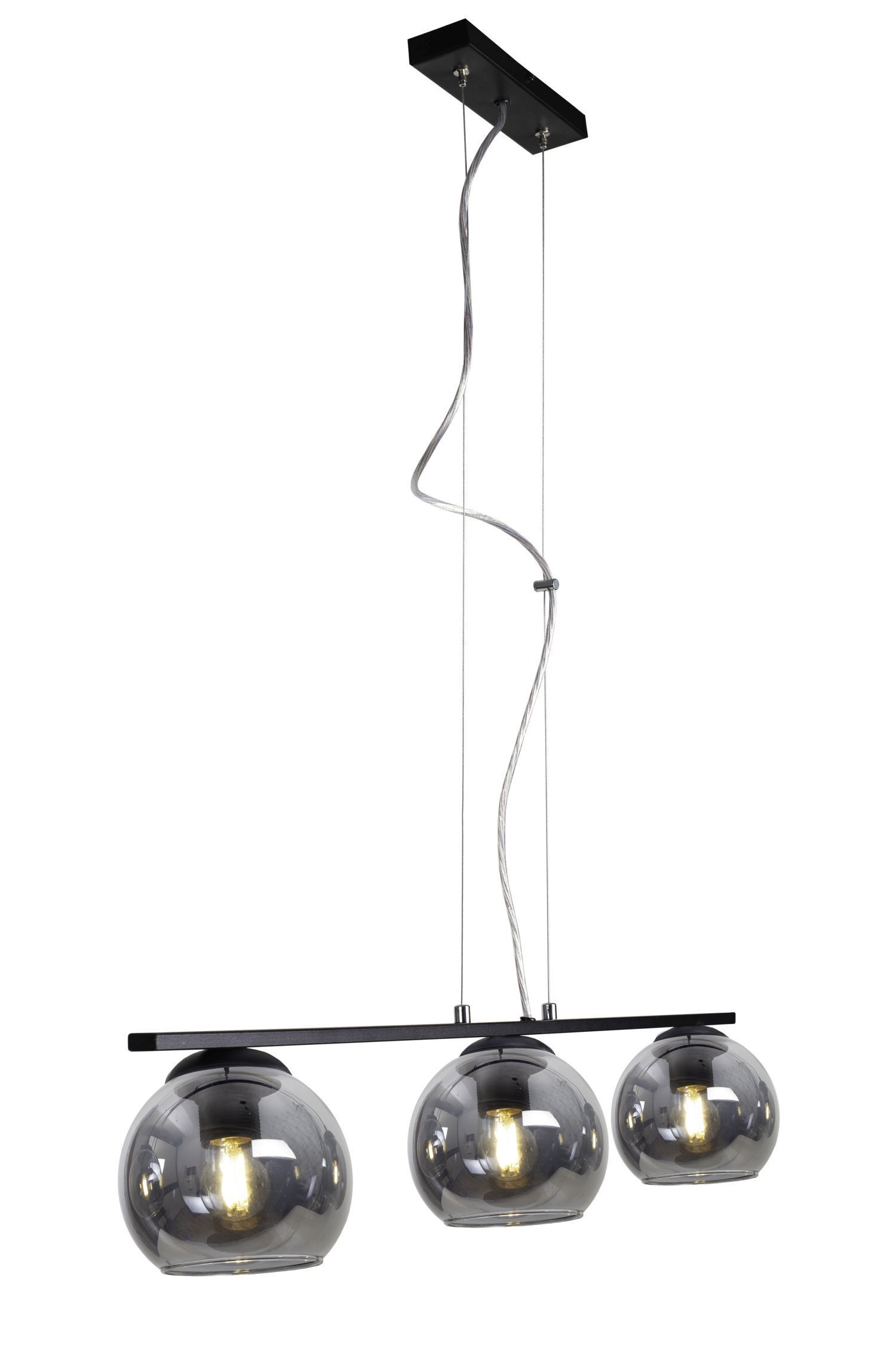 Lampe à suspendre 3 flammes verre métal E27 90 cm