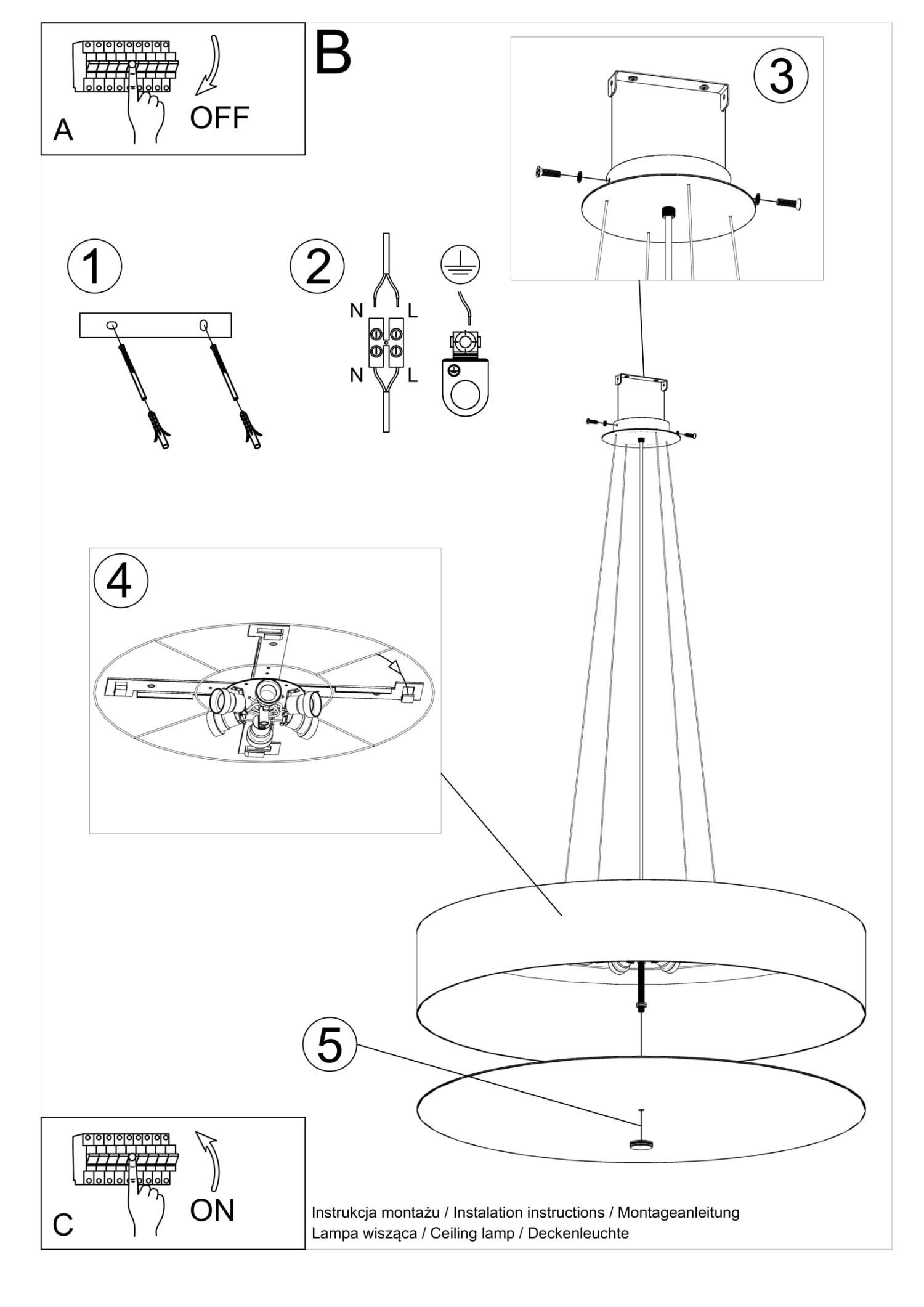 Lampe à suspendre Moderne ronde Ø 80 cm grand noir tissu verre