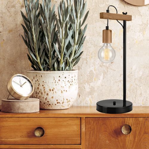 Lampe de table noire en bois 56cm polyvalente AMIDA