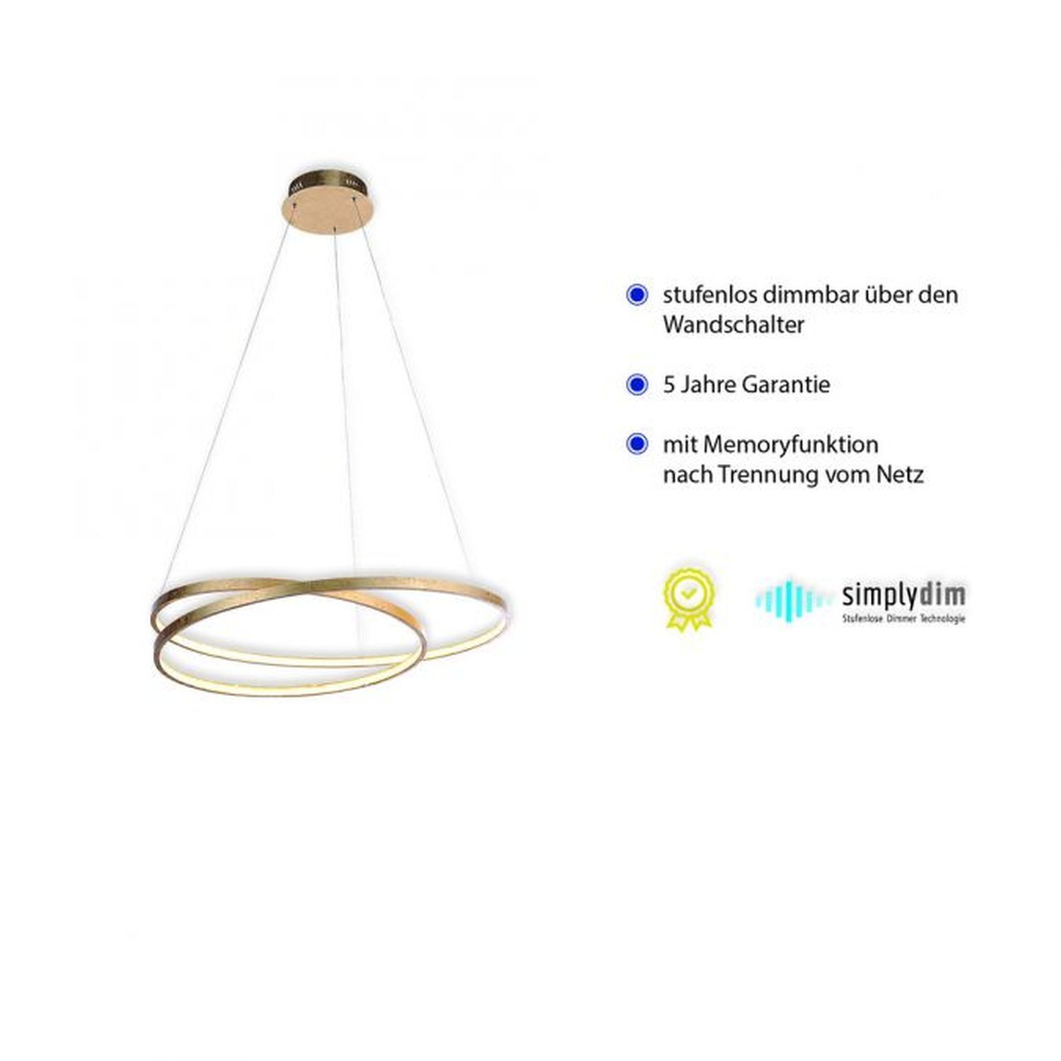 LED Pendelleuchte in Blattgold L:72 cm 3000 K dimmbar Lampe